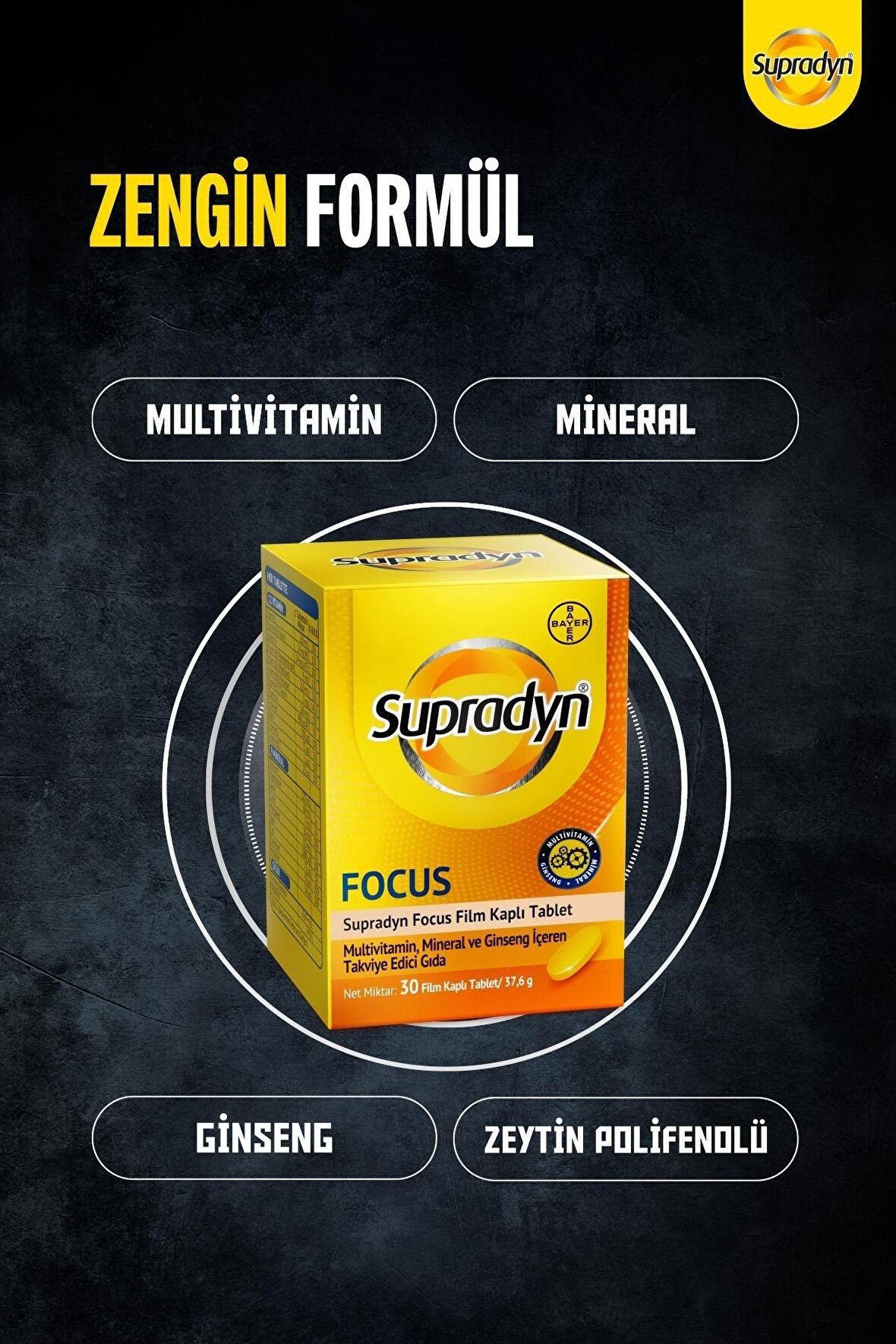 Focus 30 Film Kaplı Tablet Zeytin Polifenolü, Ginseng, Multivitamin Ve Mineral Içeren