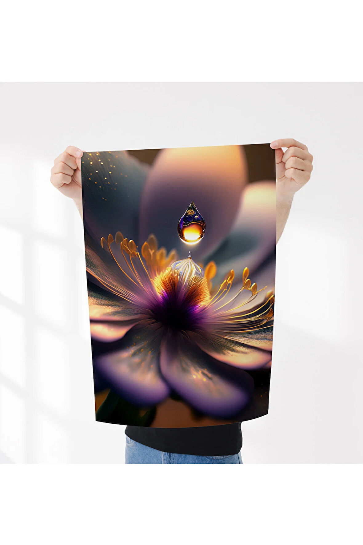 Çerçevesiz Poster - Dijital Baskı - Mor Çiçek ve Damlası