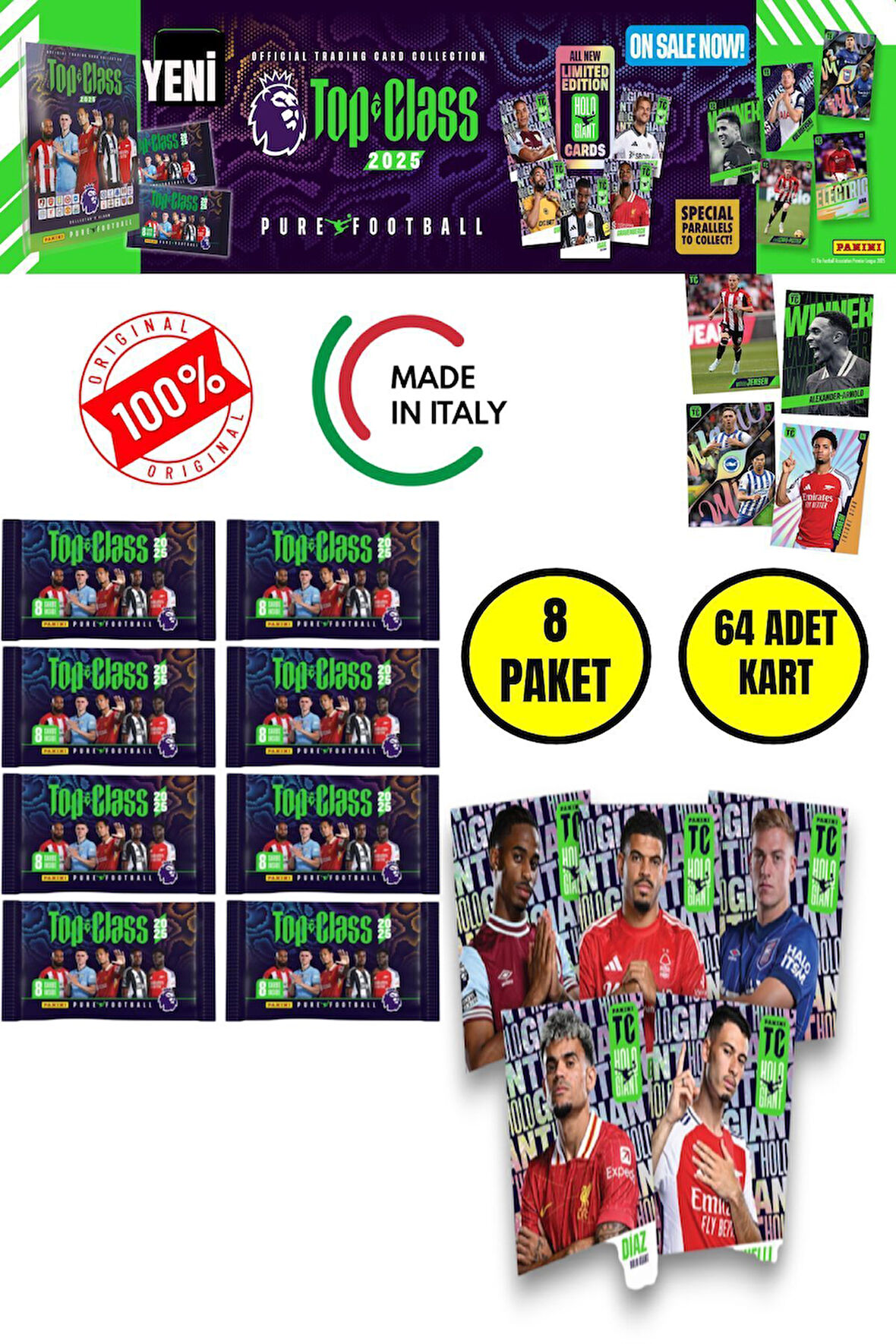 Panini Top Class 2025 Premier League Koleksiyon Futbolcu Kartları  ( 8 Paket & 64 Adet Kart )