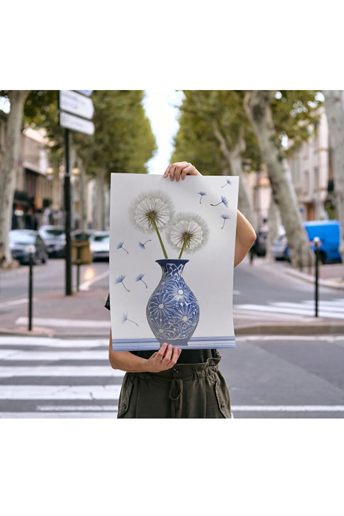 Çerçevesiz Poster Çini Vazoda Karahindiba Çiçeği