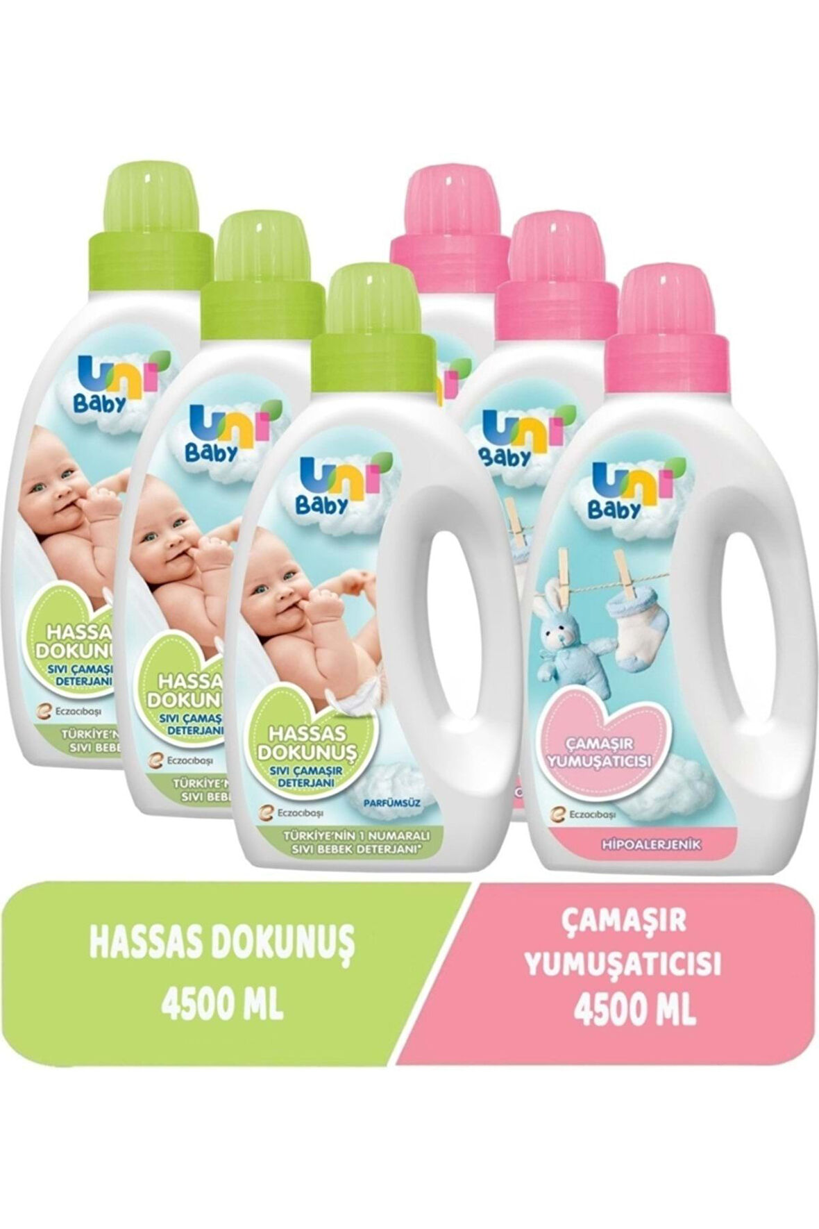 UNİ BABY ÇAMAŞIR YUMUŞATICISI 1500ML 3 ADET HASSAS DETERJAN 3 ADET TOPLAM 6 ADET 