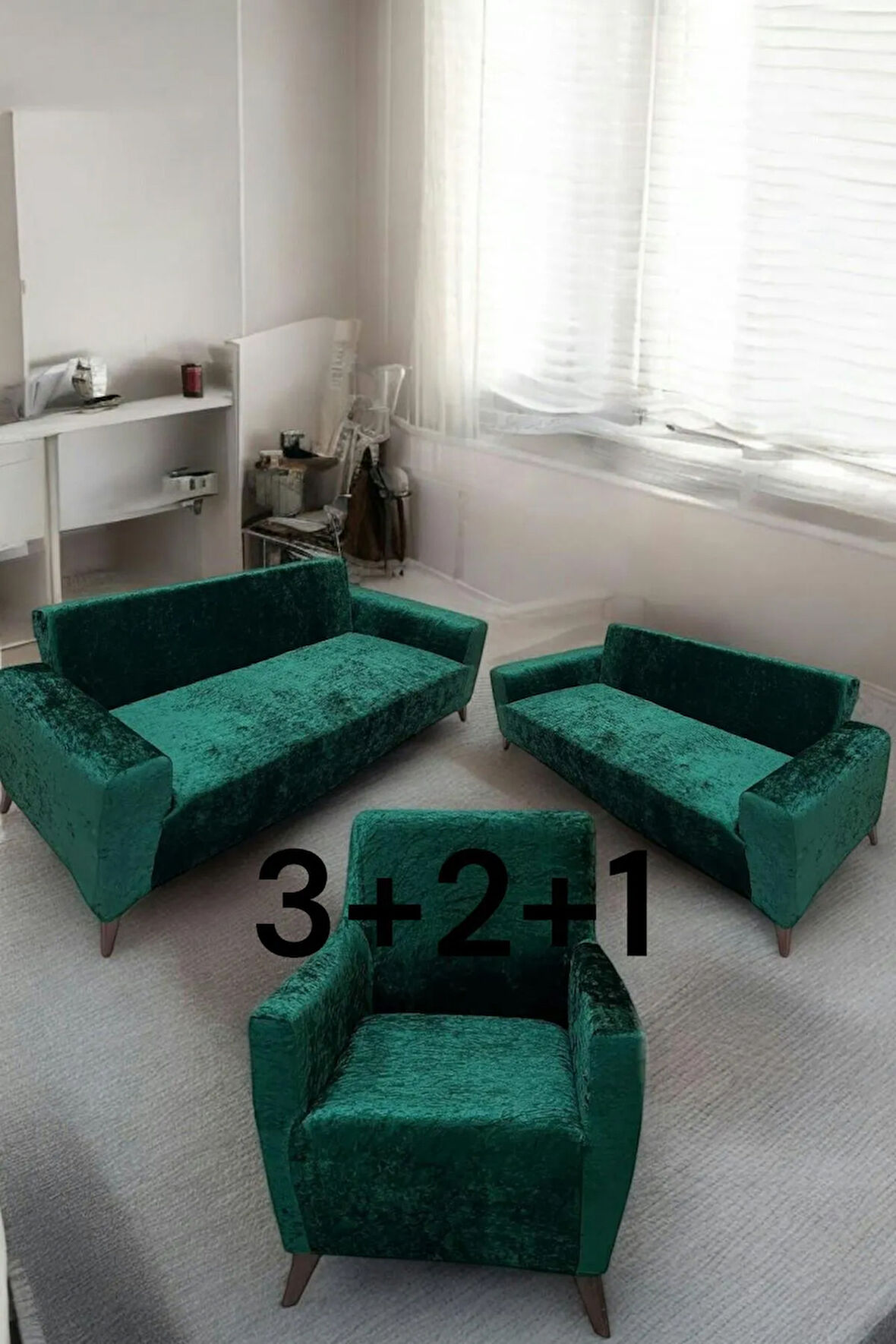 Kadife 3+2+1 Koltuk Örtüsü Esnek Lastikli Leke Tutmaz Solma Yapmaz Koltuk Kılıfı