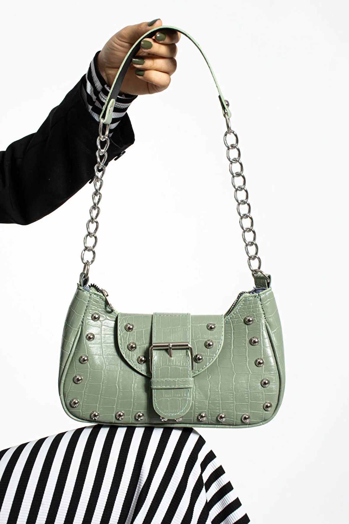 Bony ma zımbalı timsah desenli kol çantası