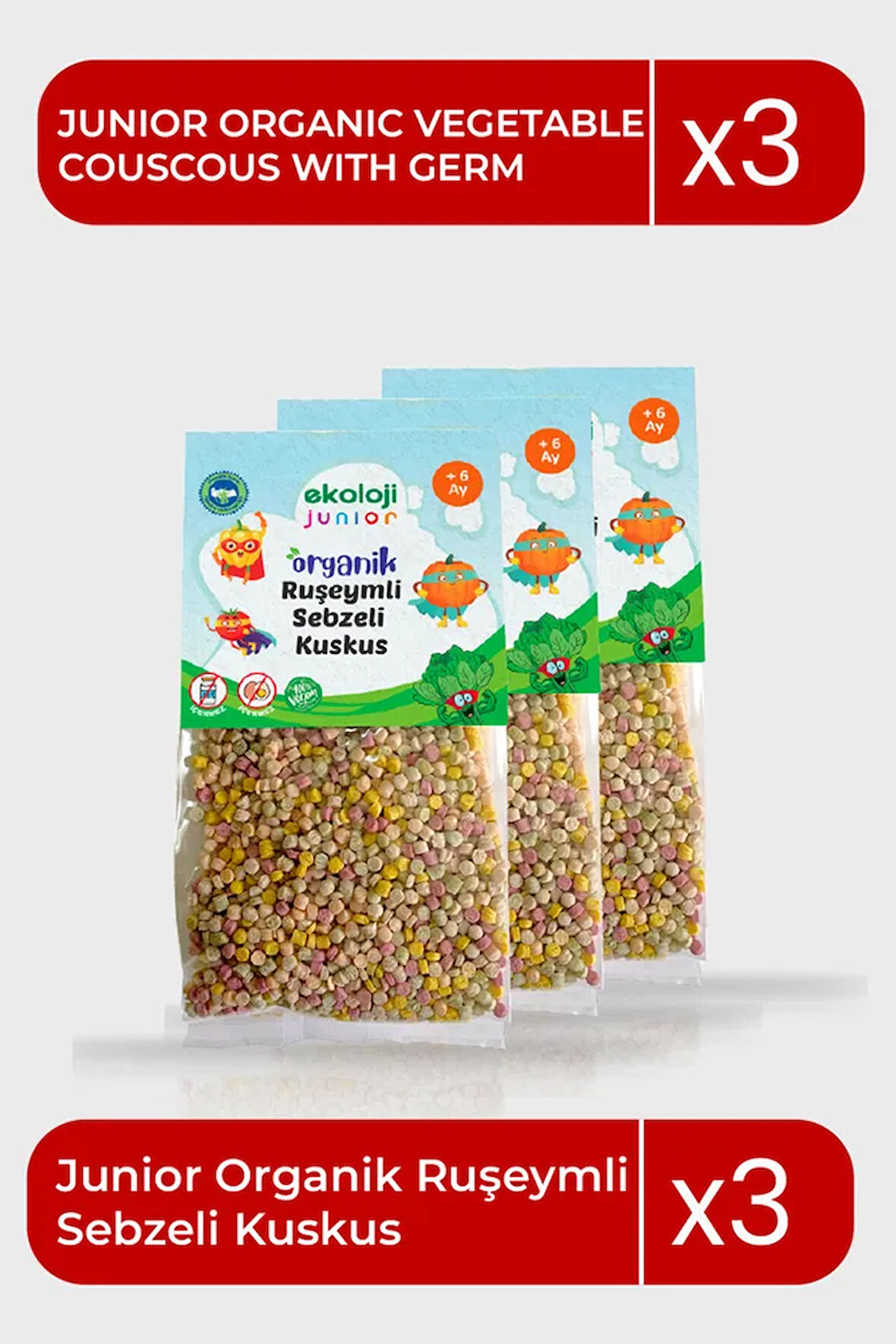 Organik Ruşeymli Sebzeli Kuskus 250gr3Paket Couscous with Organic Wheat Germ Vegetables 250gr3pack