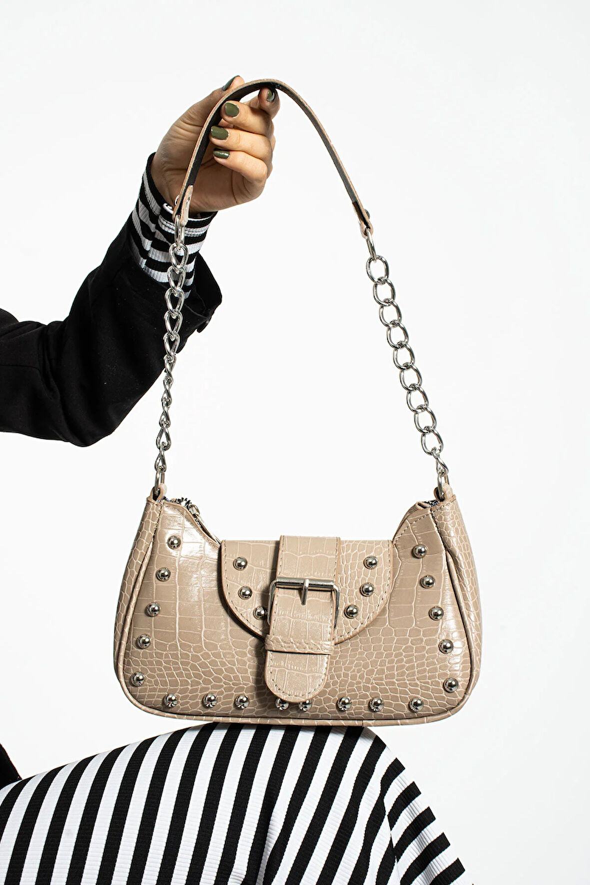 Bony ma zımbalı timsah desenli kol çantası