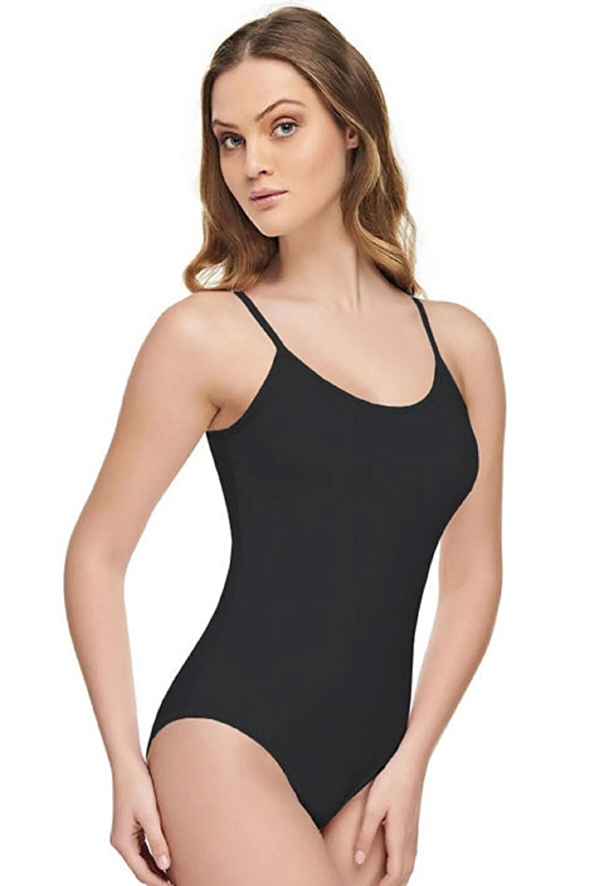 Elit 2004 3 Adet  Ince Ip Askılı Siyah Kadın Body Likralı Kadın Zıbın Badi