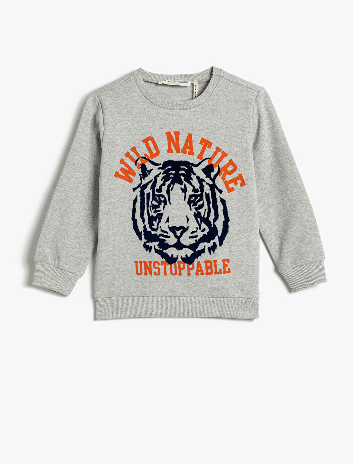 Erkek Çocuk Sweatshirt Şardonlu Bisiklet Yaka Kaplan Baskılı Pamuklu
