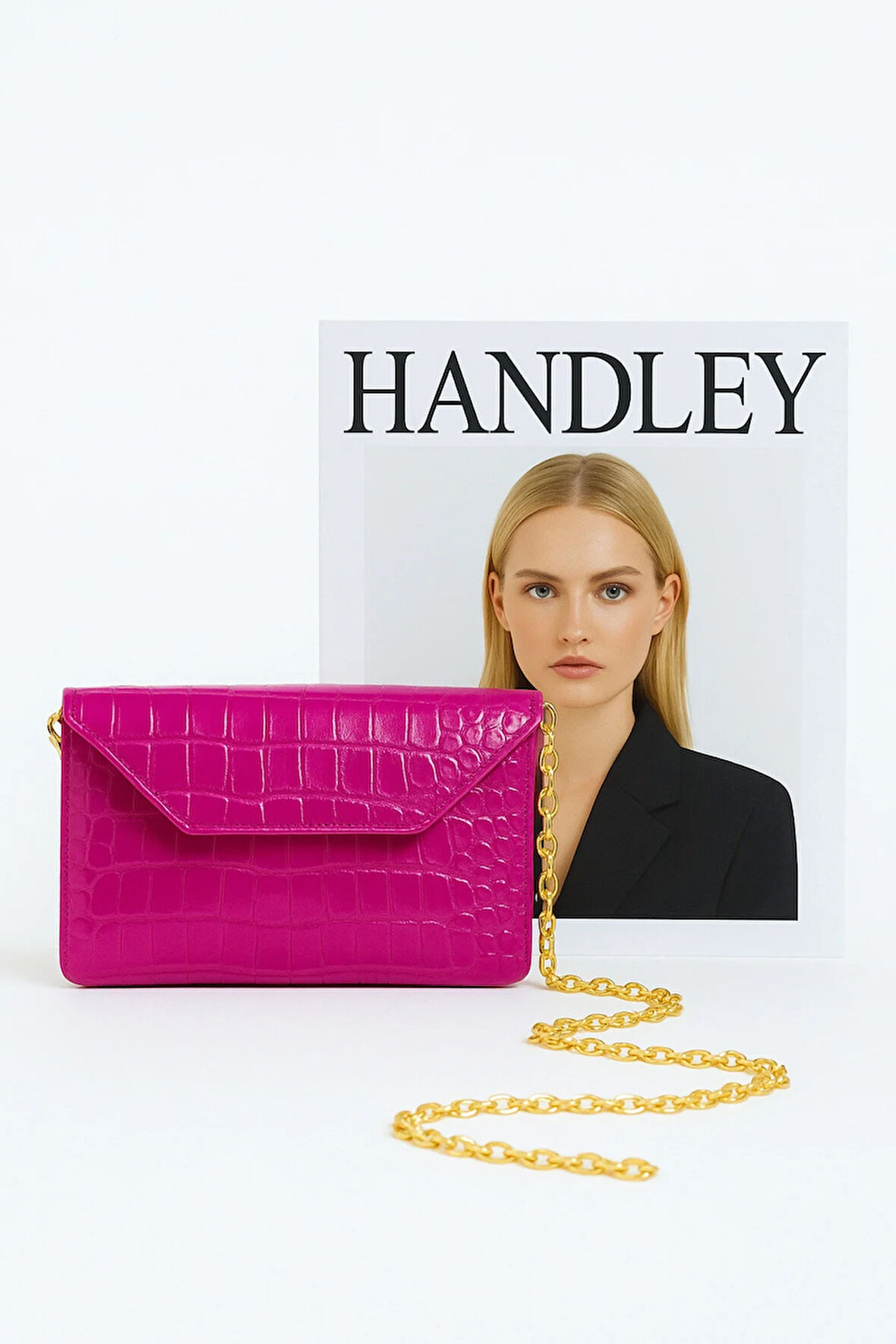 Lüks Kroko Desenli Zincir Askılı Çift Gözlü Omuz Çantası