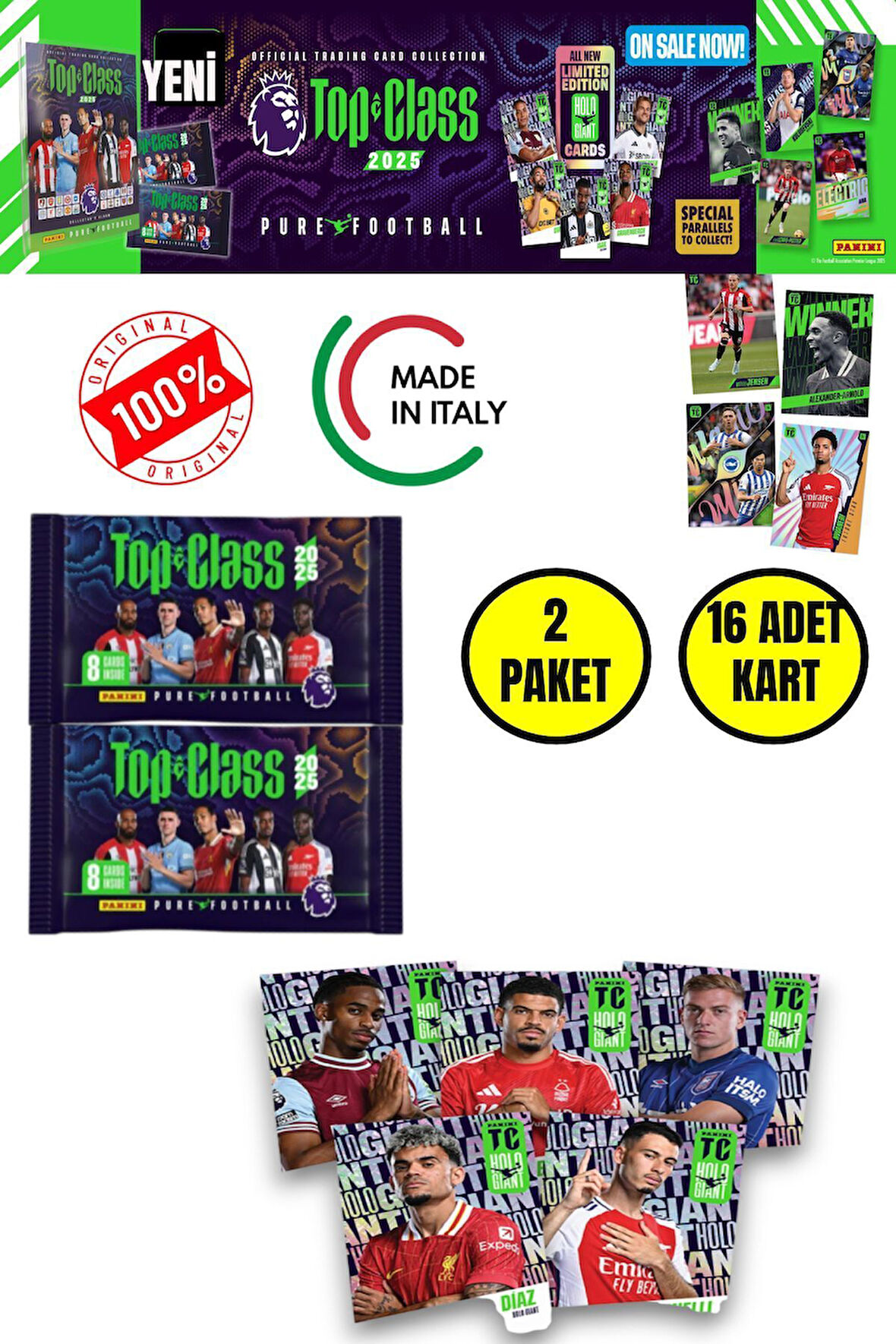 Panini Top Class 2025 Premier League Koleksiyon Futbolcu Kartları  ( 2 Paket & 16 Adet Kart )