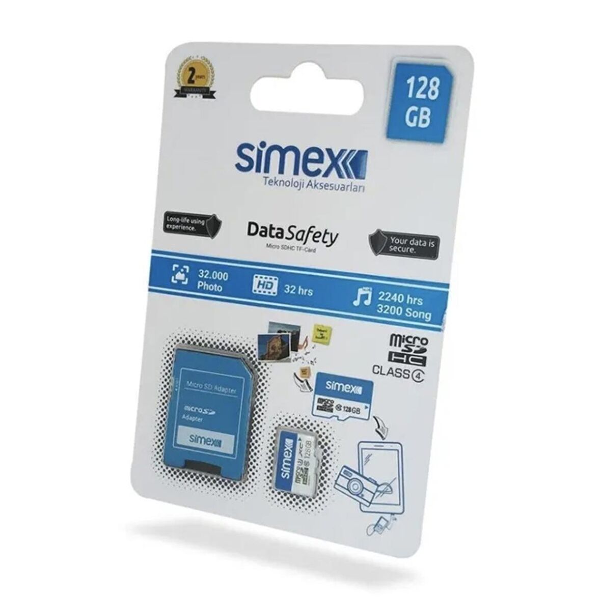 Simex Data Safety Micro SD Card 128 GB TF-Card Class 4 Sh-101