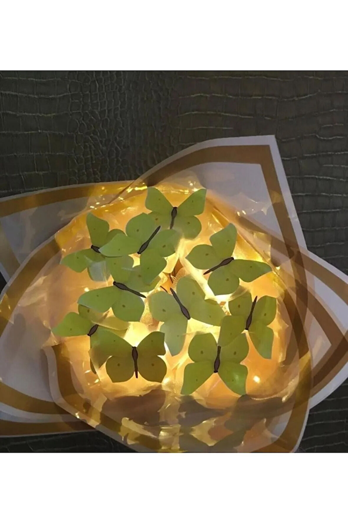 Led Işıklı Sarı Kelebek Çiçek Buketi