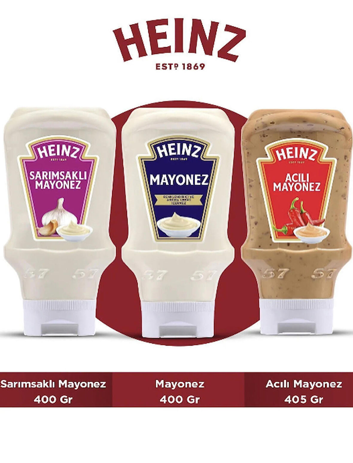 Heinz Mayonez 3'lü Set (sarımsaklı Mayonez 400 Gr + Mayonez 400 Gr + Acılı Mayonez 405 Gr)