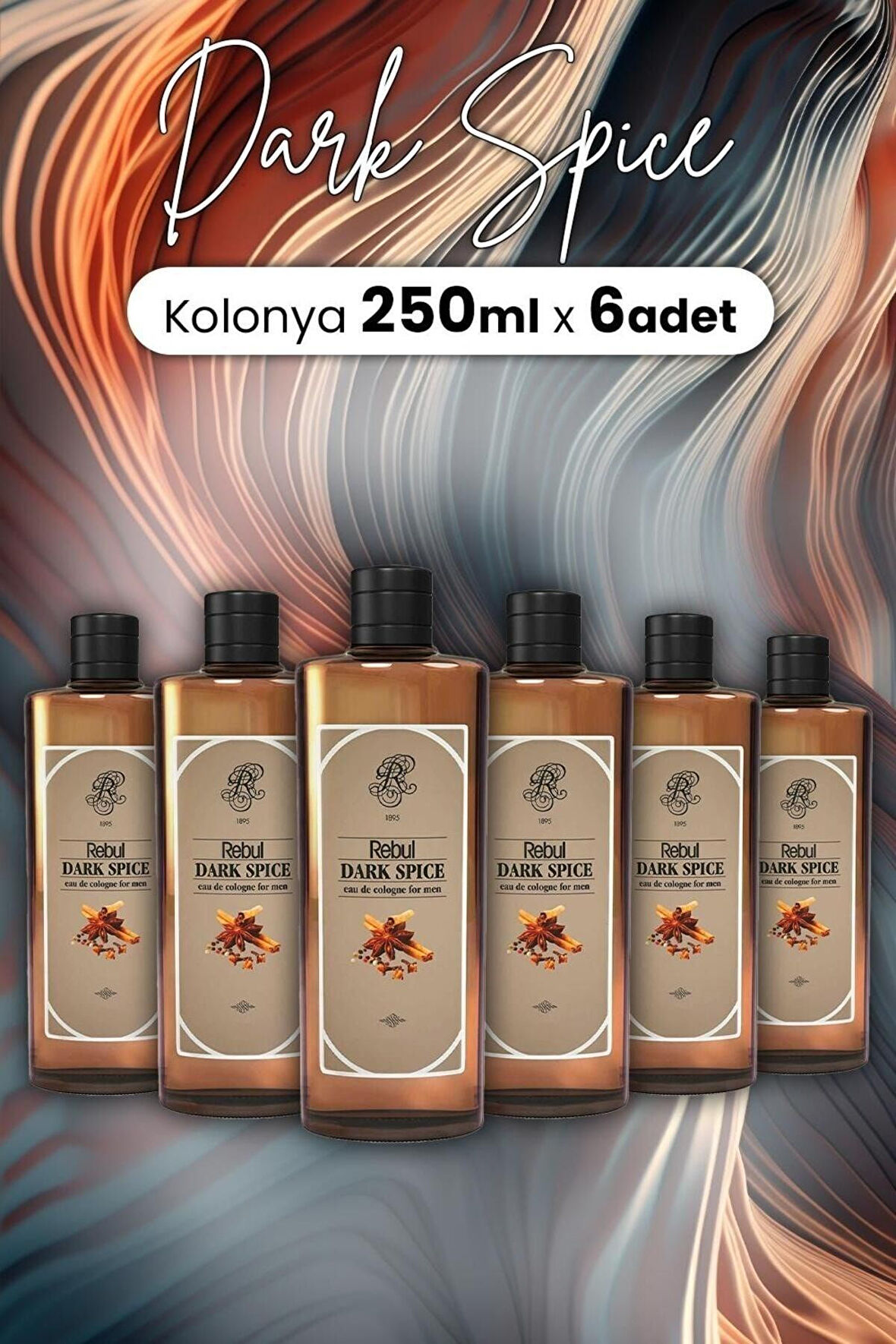 Rebul Dark Spice Kolonya Cam Şişe 250 ml x 6 Adet