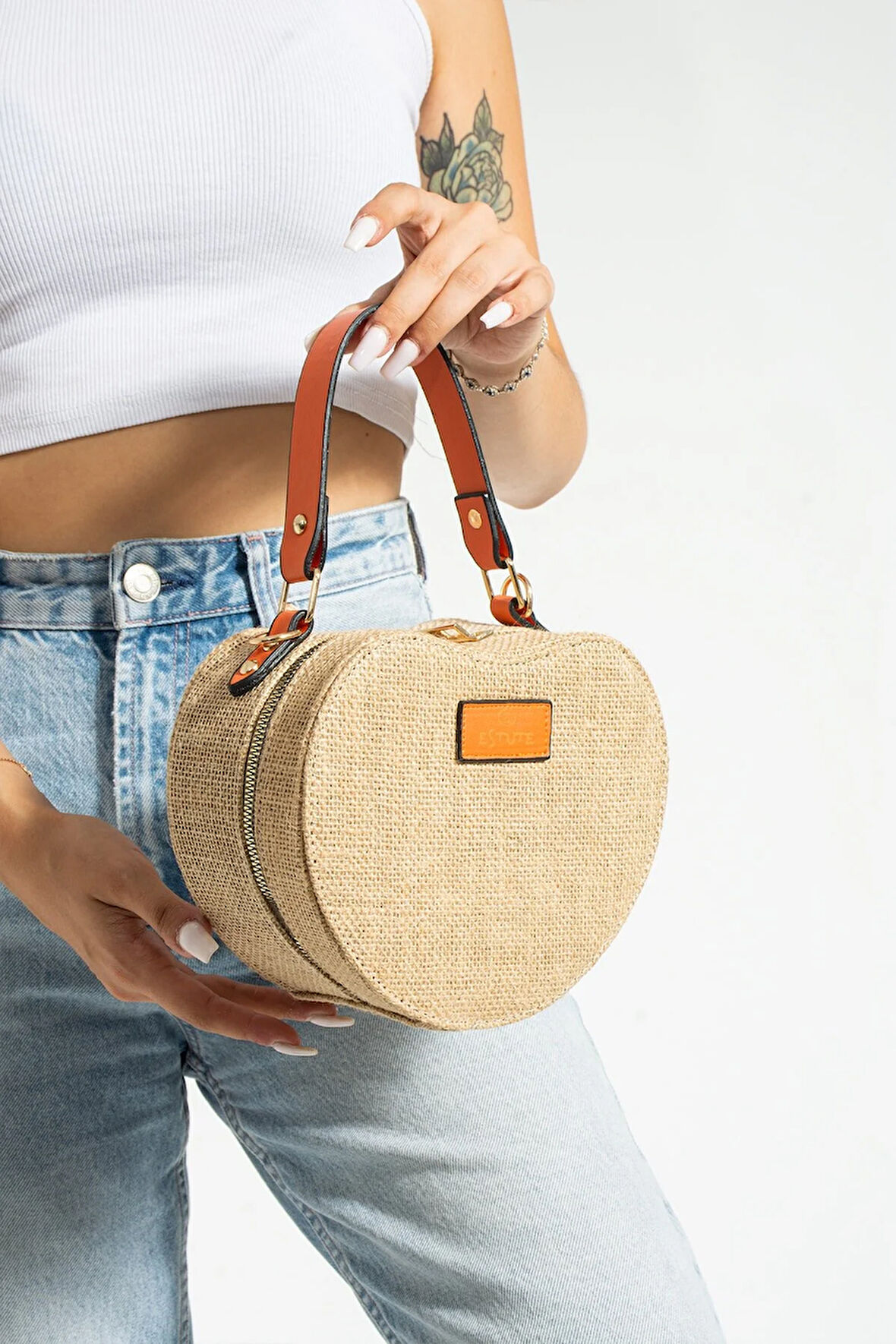 Hasır El Çantası Ve Omuz Çantası Kalpli Çanta