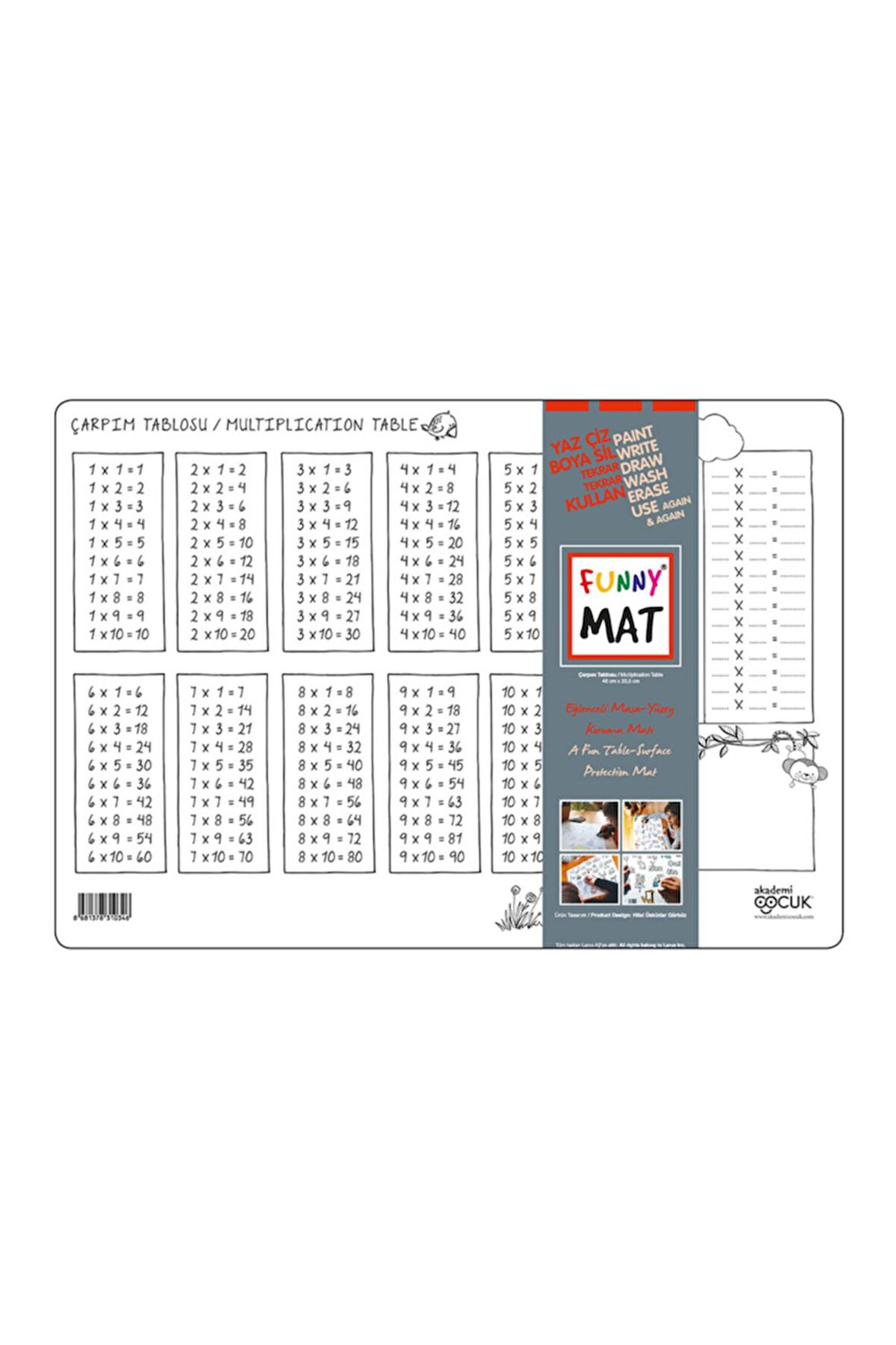 Eğlenceli Silinebilir Mat - Çarpım Tablosu