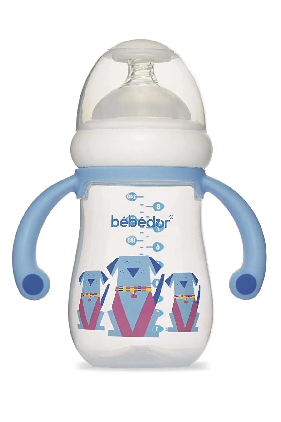 Desenli Geniş Ağızlı Kulplu Pp Biberon 125ml (KOD:99322) - Mavi