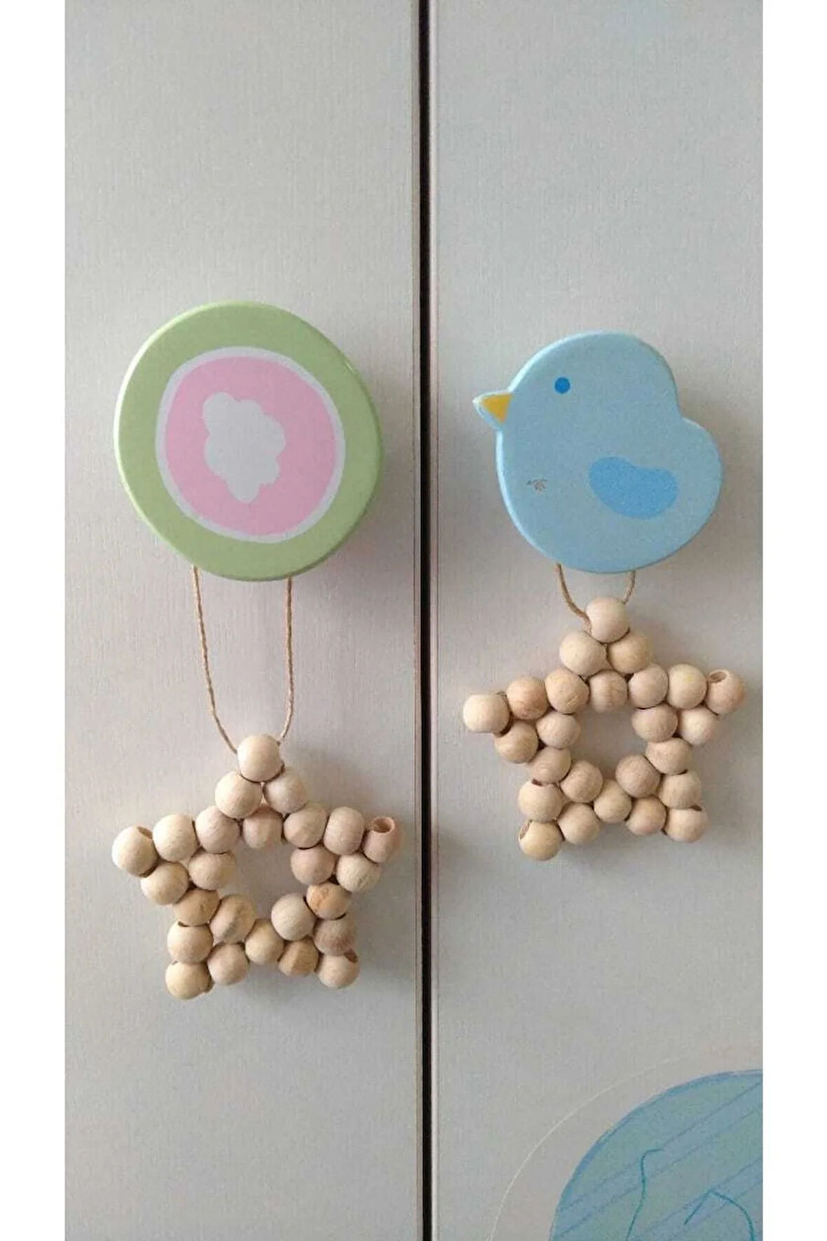 2lidekoratif Ahşap Boncuklu Yıldız Set, Kapı Duvar Mutfak Bebek Odası Süsü