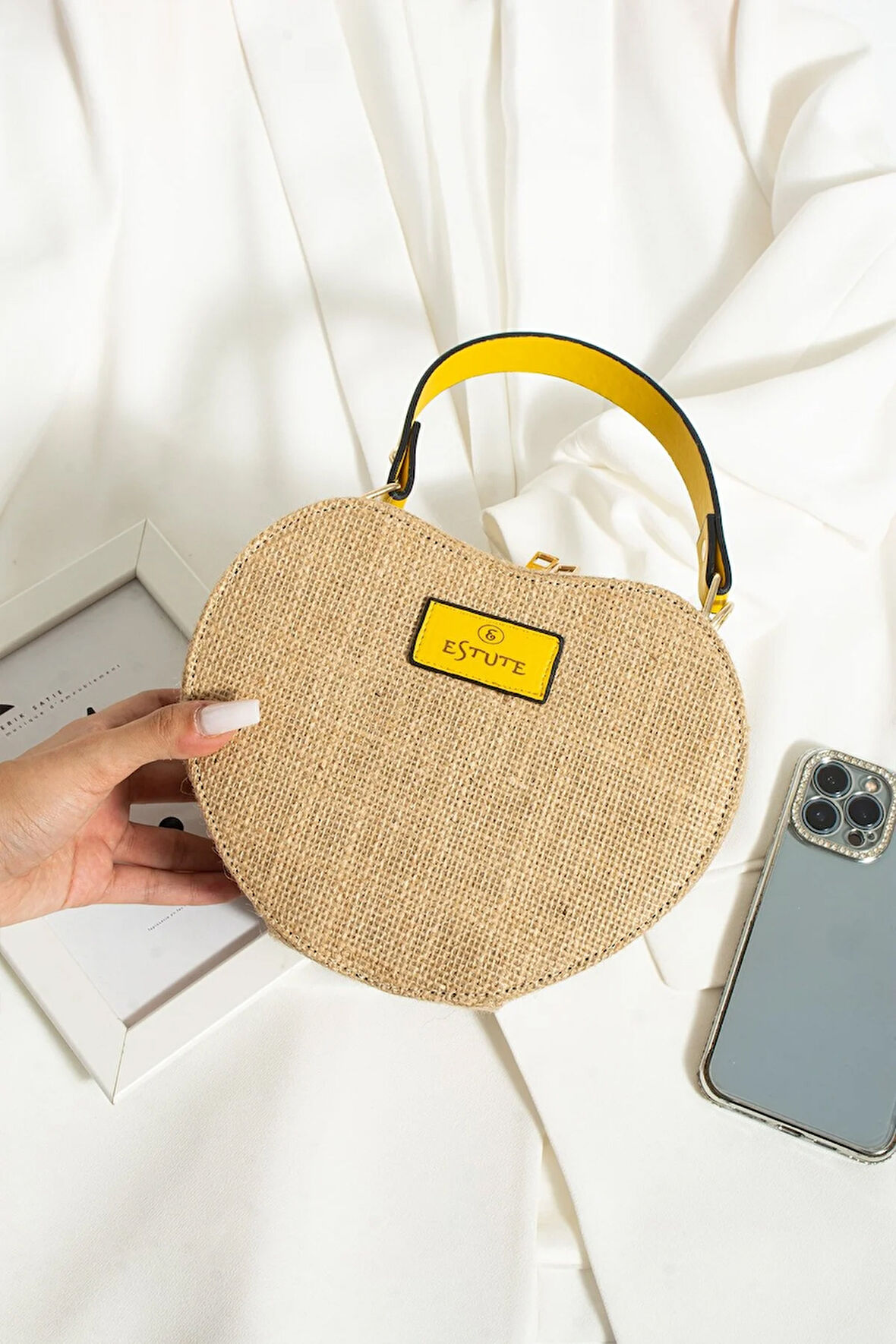 Hasır El Çantası Ve Omuz Çantası Kalpli Çanta