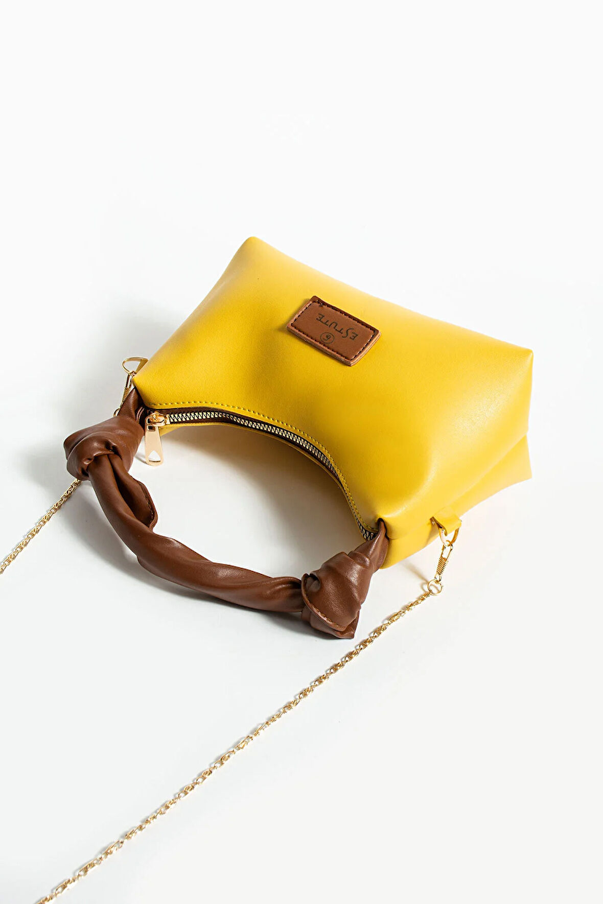 Kadın Soft Deri Düğüm Detaylı Kulplu Zincir Askılı Mini El Omuz Baget Çanta