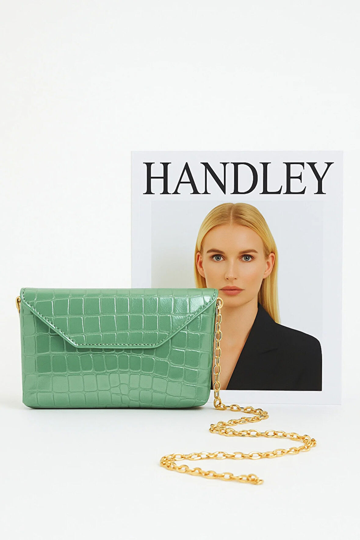 Lüks Kroko Desenli Zincir Askılı Çift Gözlü Omuz Çantası