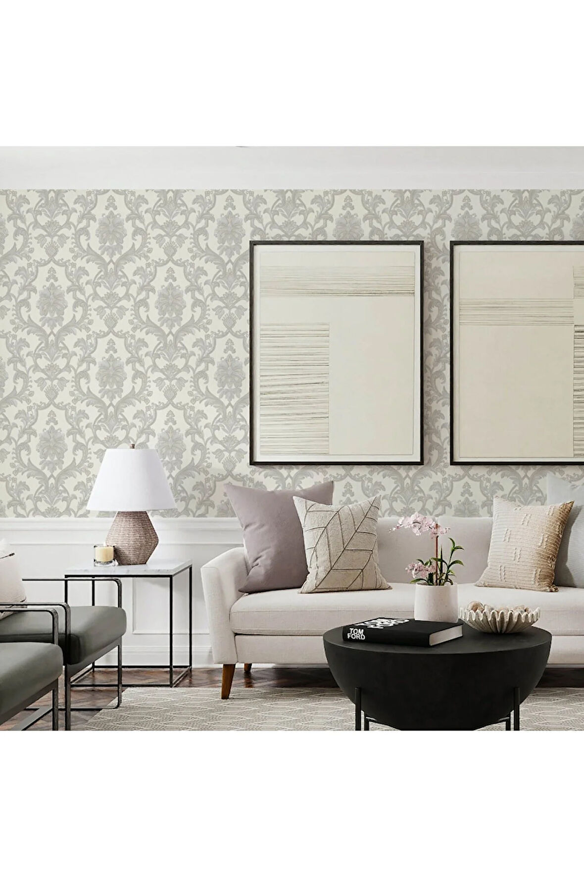 Dante 1407-1 Klasik Damask Desenli Duvar Kağıdı (beyaz)