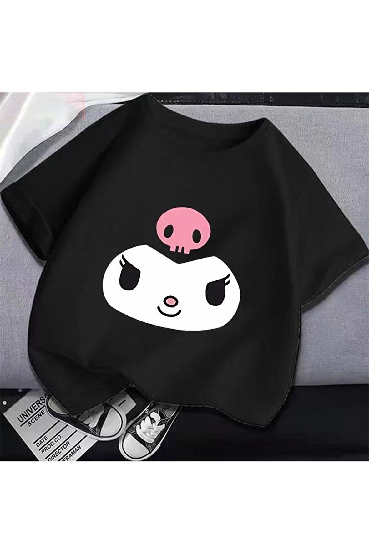 Harajuku Kuromi Face Unisex Oversize Siyah T-shirt