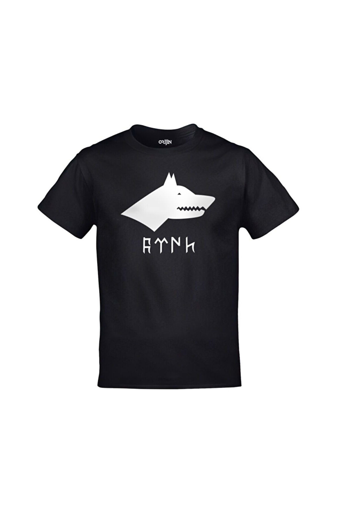 Unisex Siyah Kurt Türk Yazısı Göktürk Alfabesi Baskılı Tshirt