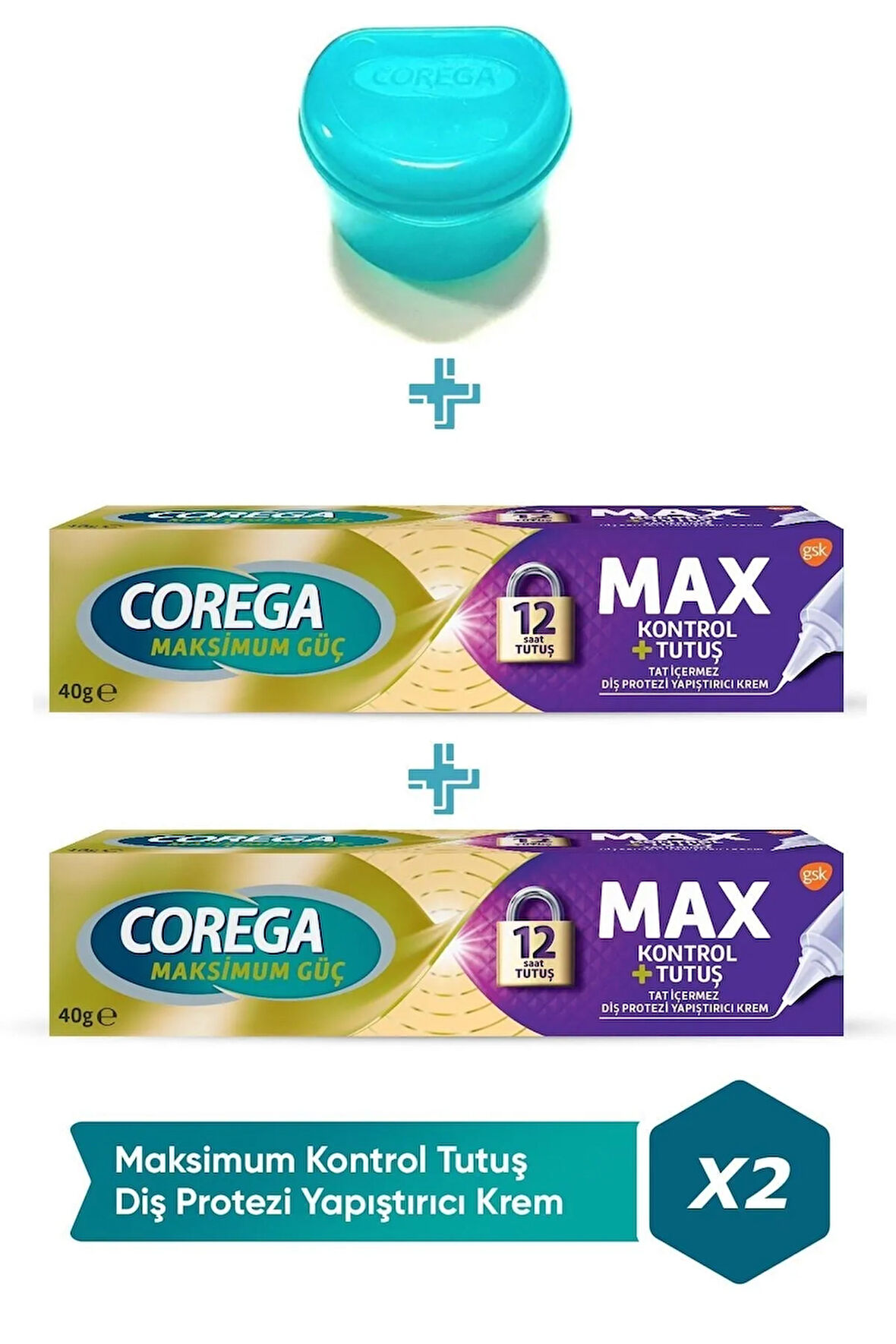 Maksimum Kontrol Protez Yapıştırıcı Krem 40gr 2 Adet + Protez Diş Saklama Kutusu Cbkshop