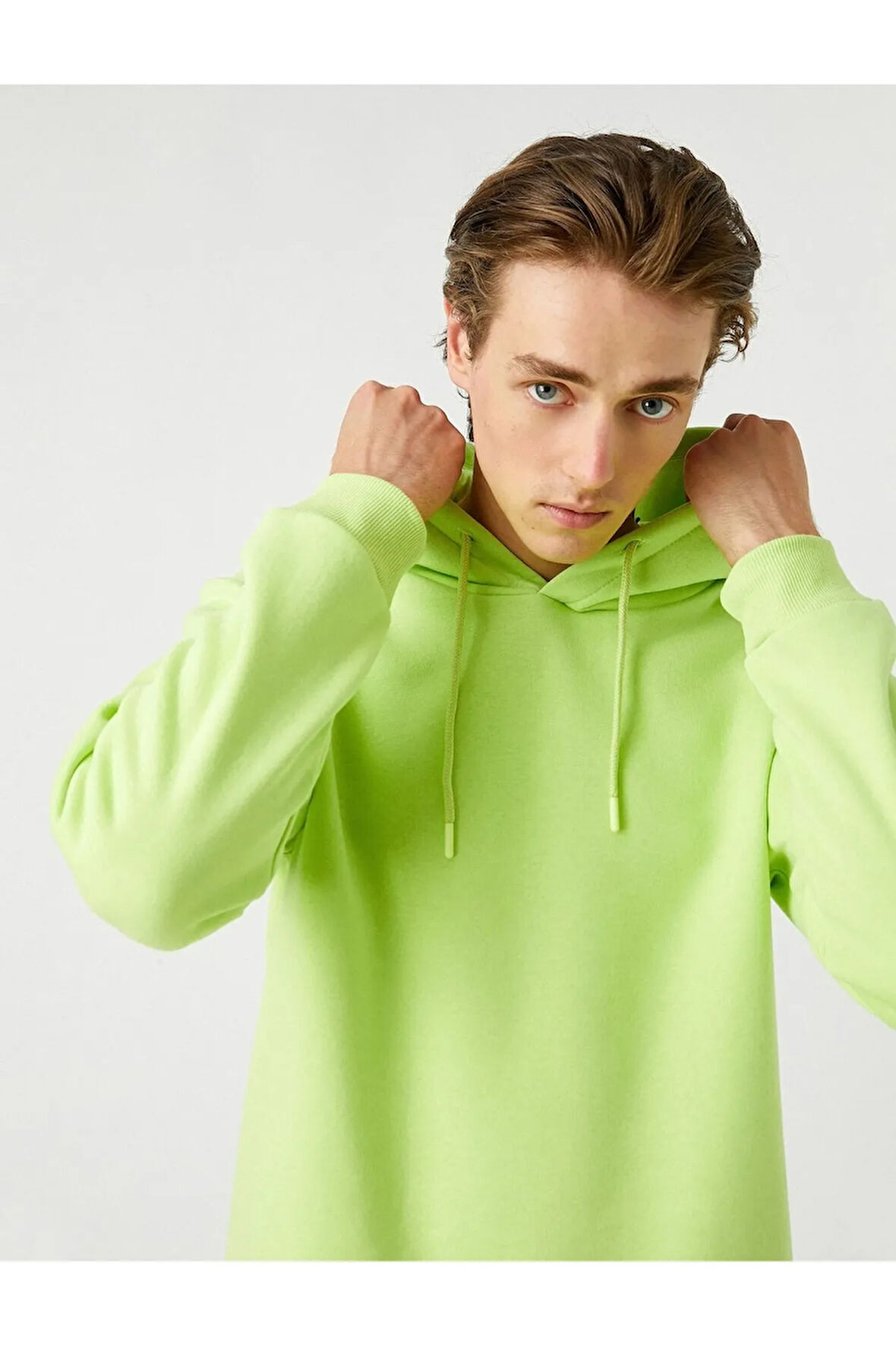 Basic Kapşonlu Sweatshirt Şardonlu