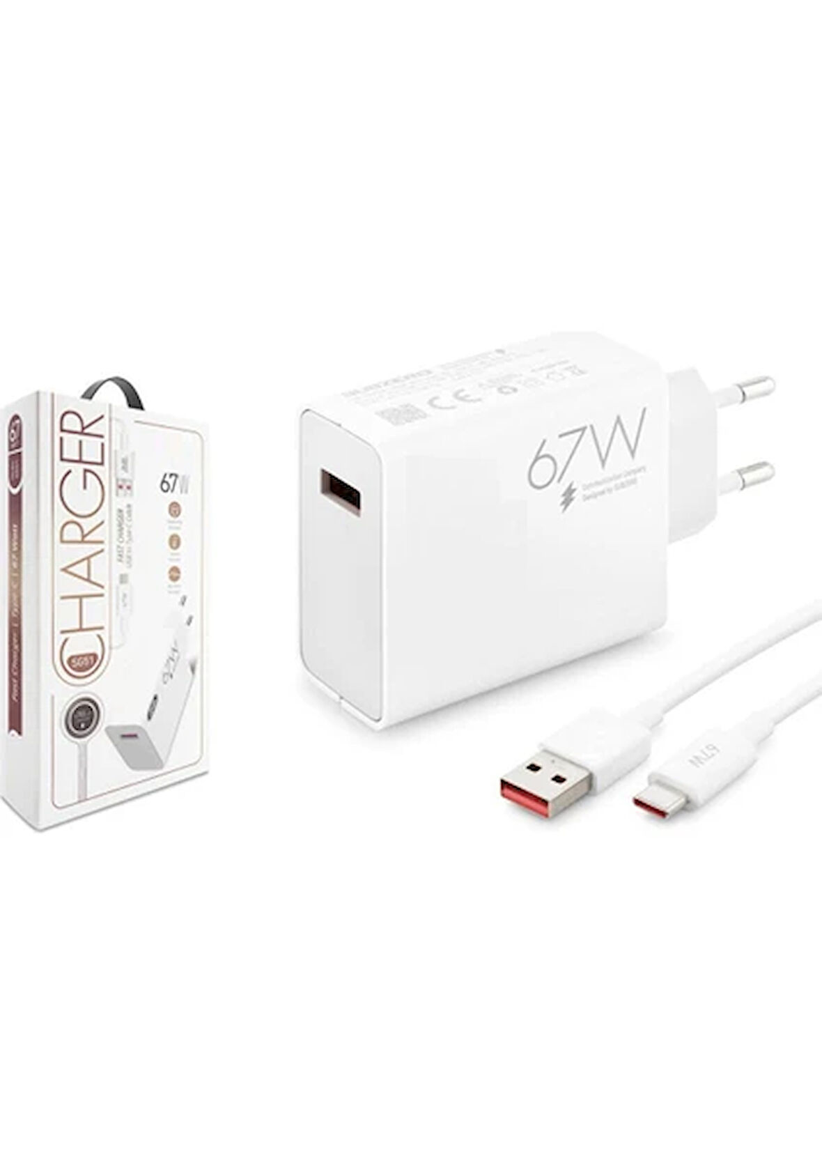 Samsung Galaxy XCover6 Uyumlu 67W Sg-51 Type-C Kablolu Turbo Ev Tipi Şarj Aleti Salise Gösterir (Orginal Subzero)