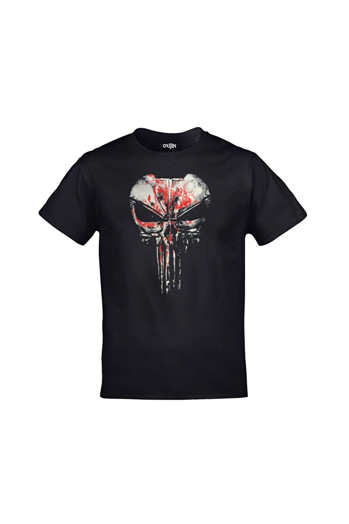 Unisex Siyah Punisher Demir Baskılı Tshirt