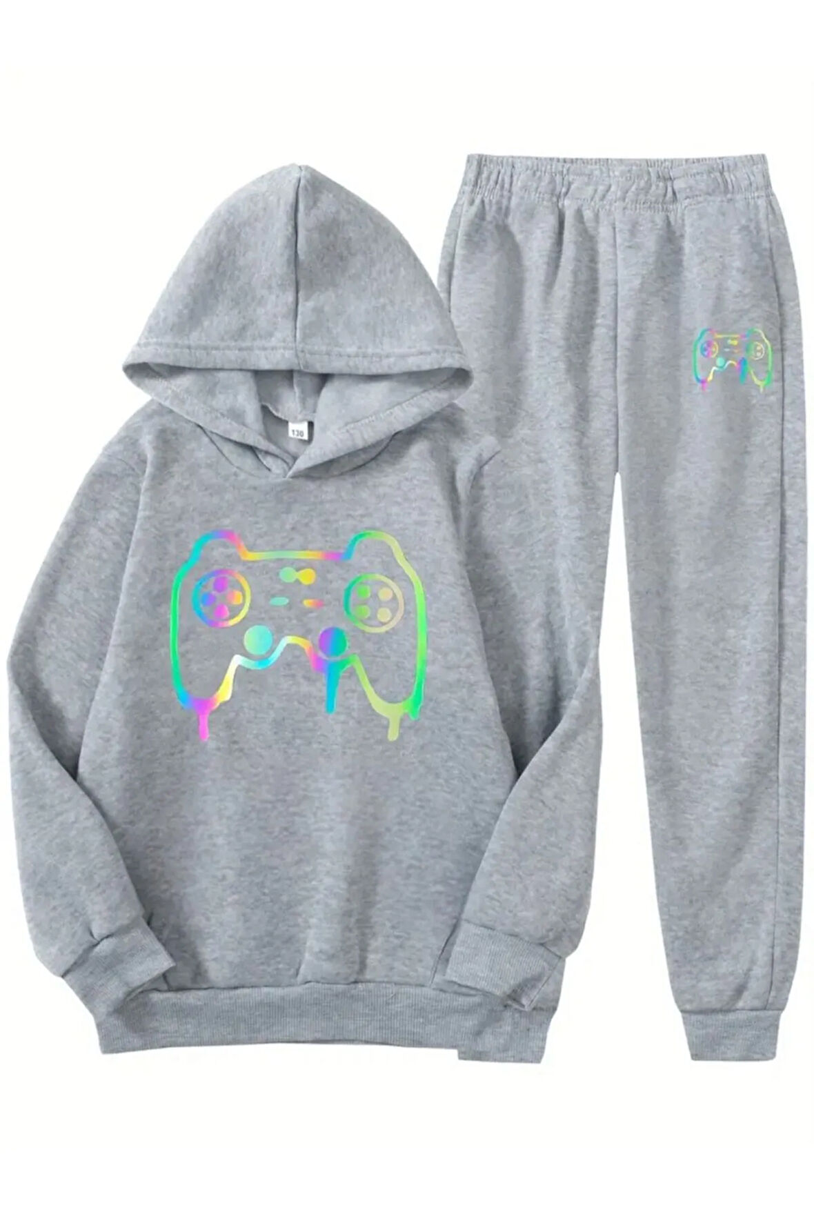 Erkek Çocuk Neon Konsol Baskılı Kapüşonlu SWEATSHİRT Eşofman Takımı