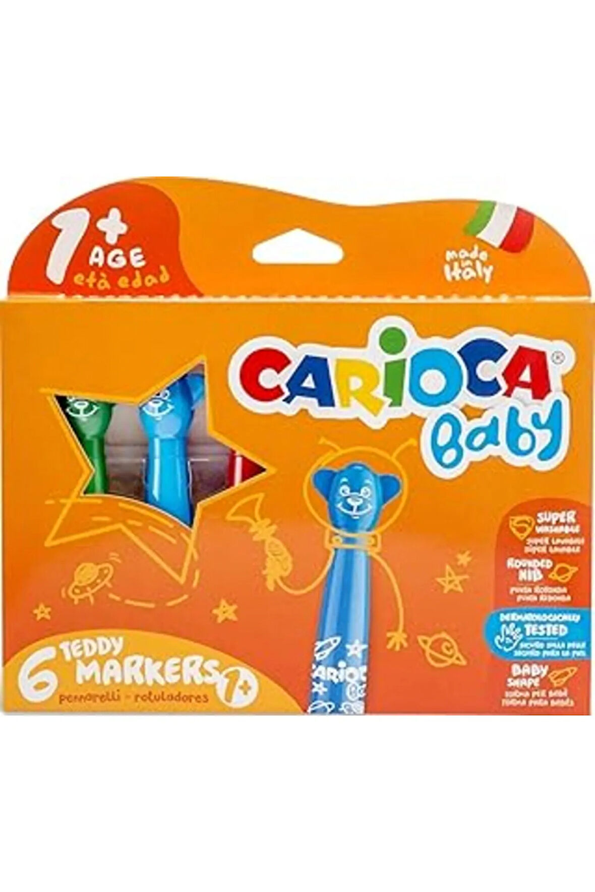 Carioca Teddy Jumbo Bebek Süper Yıkanabilir Keçeli Boya Kalemi 6'li 1 Yaş