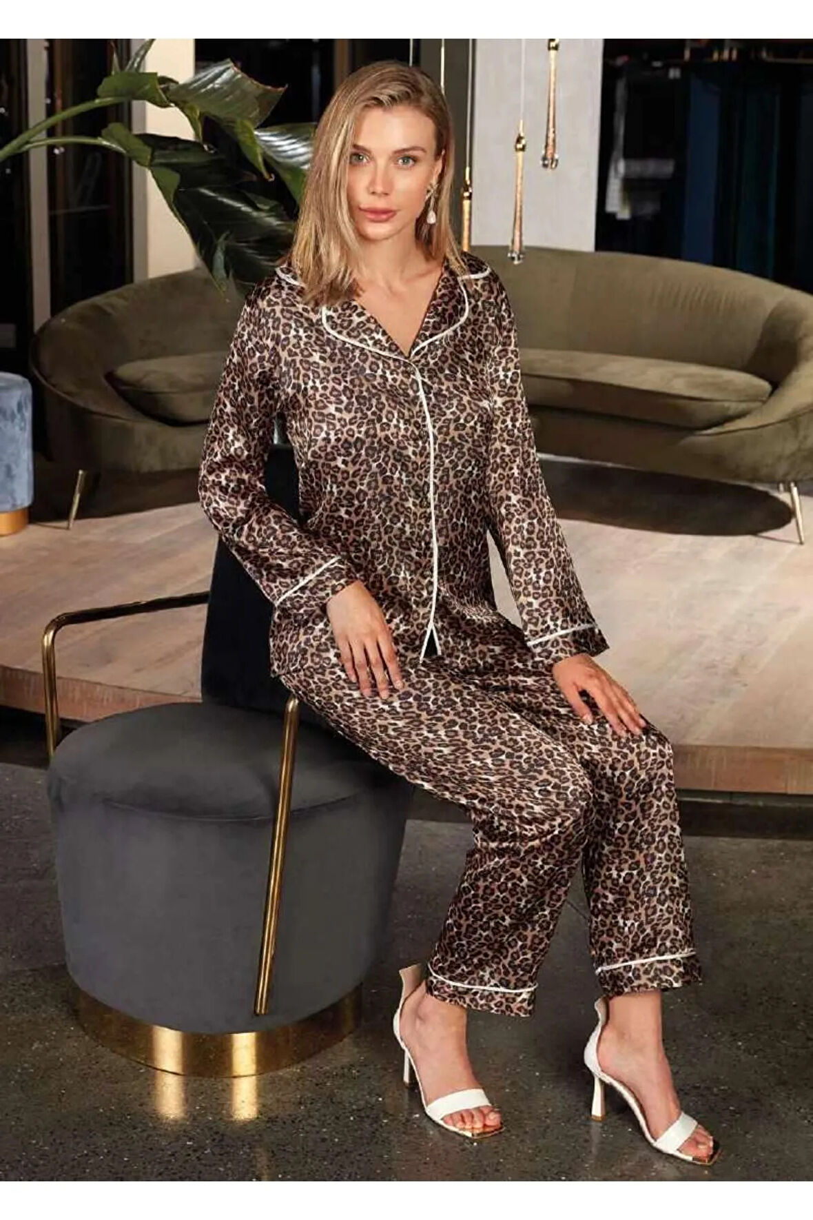 5660 Battal Uzun Kol Saten Pijama Takımı