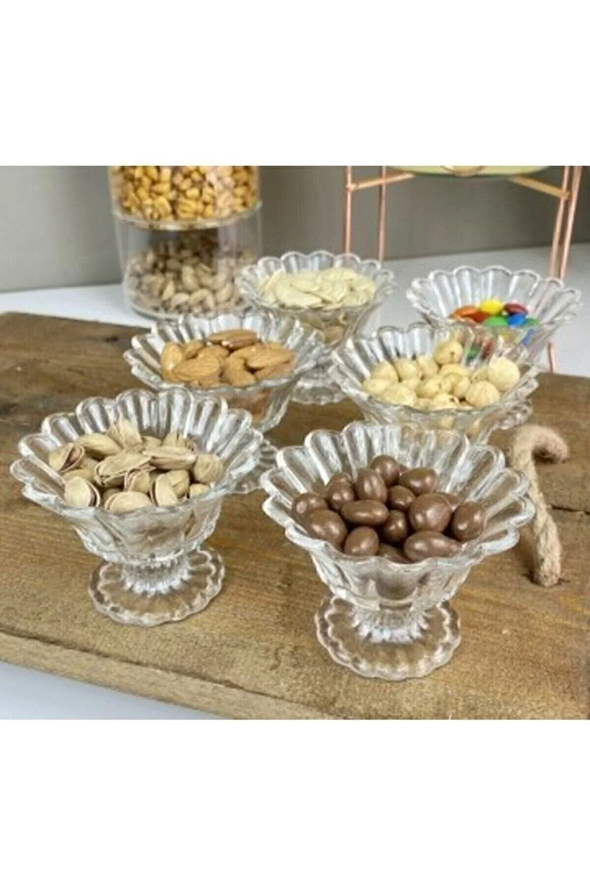 Palmiye Ayaklı Cam 6lı Şekerlik/reçellik/lokumluk