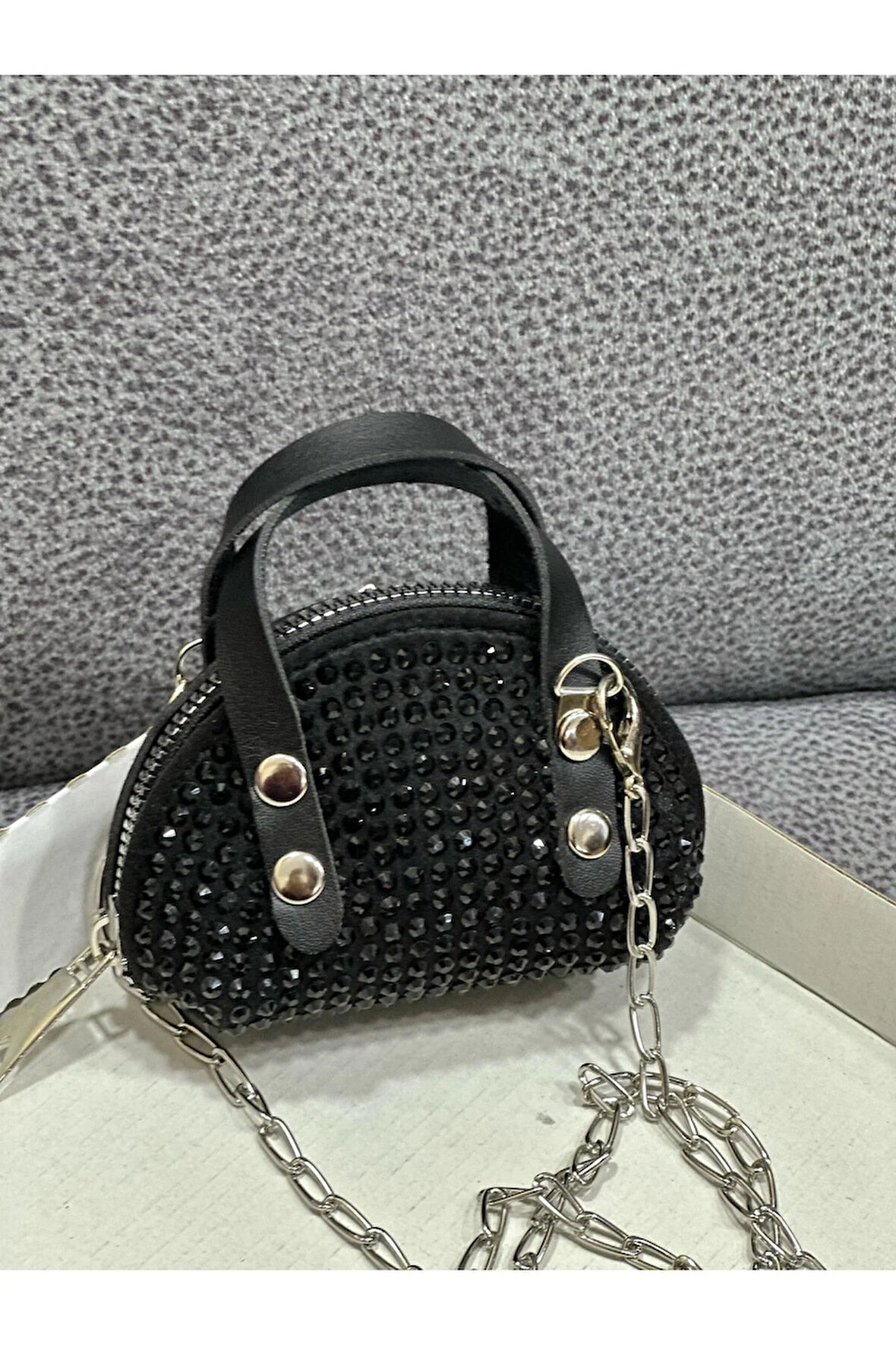 Taşlı Mini Çapraz Çanta Zincir Askılı 10x7 Cm