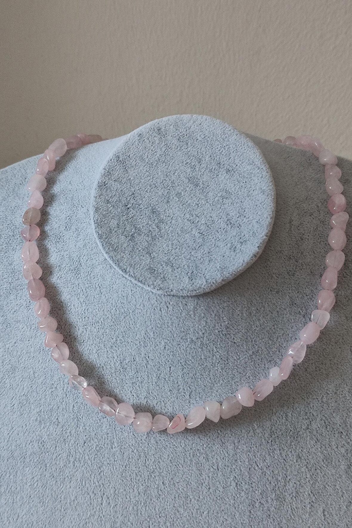 Sertifikalı Pembe Kuvars Amorf Doğaltaş Kolye