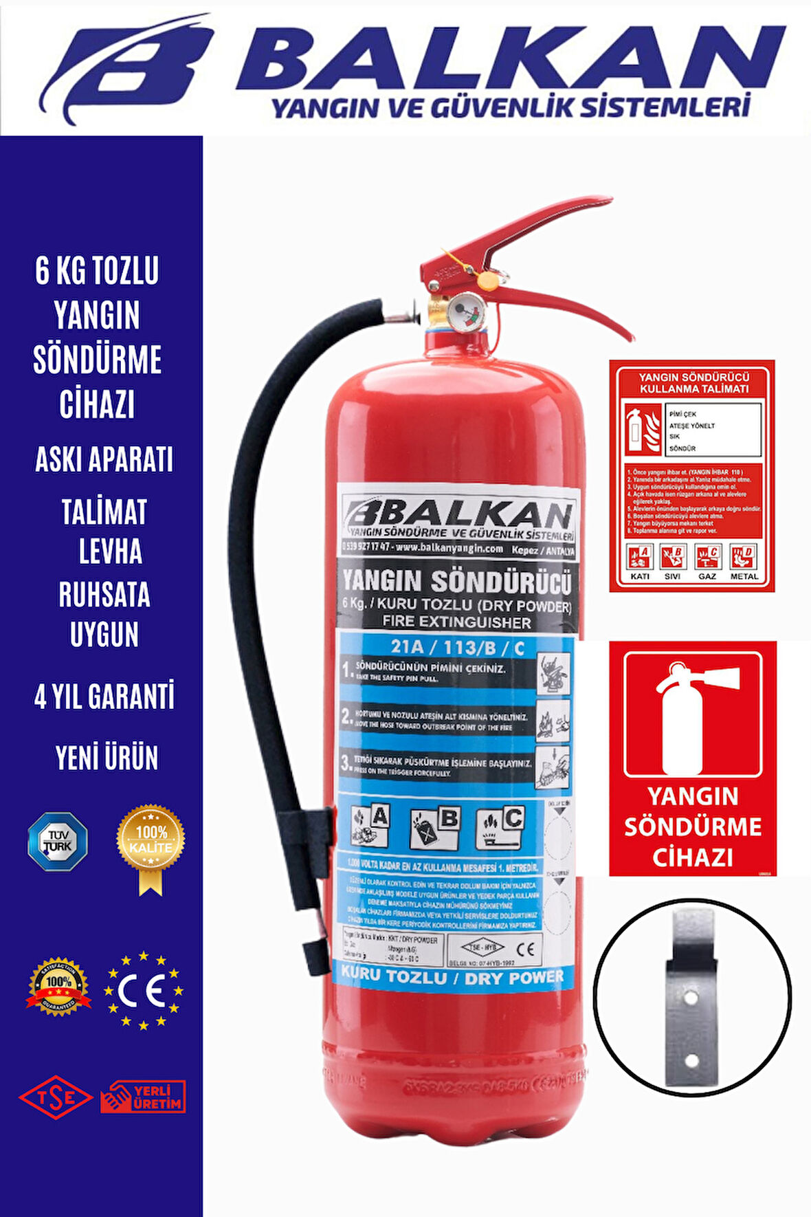 6 Kg Tozlu Etiketli Ve Ruhsata Uygun Yangın Söndürücü Levha Ve Talimat