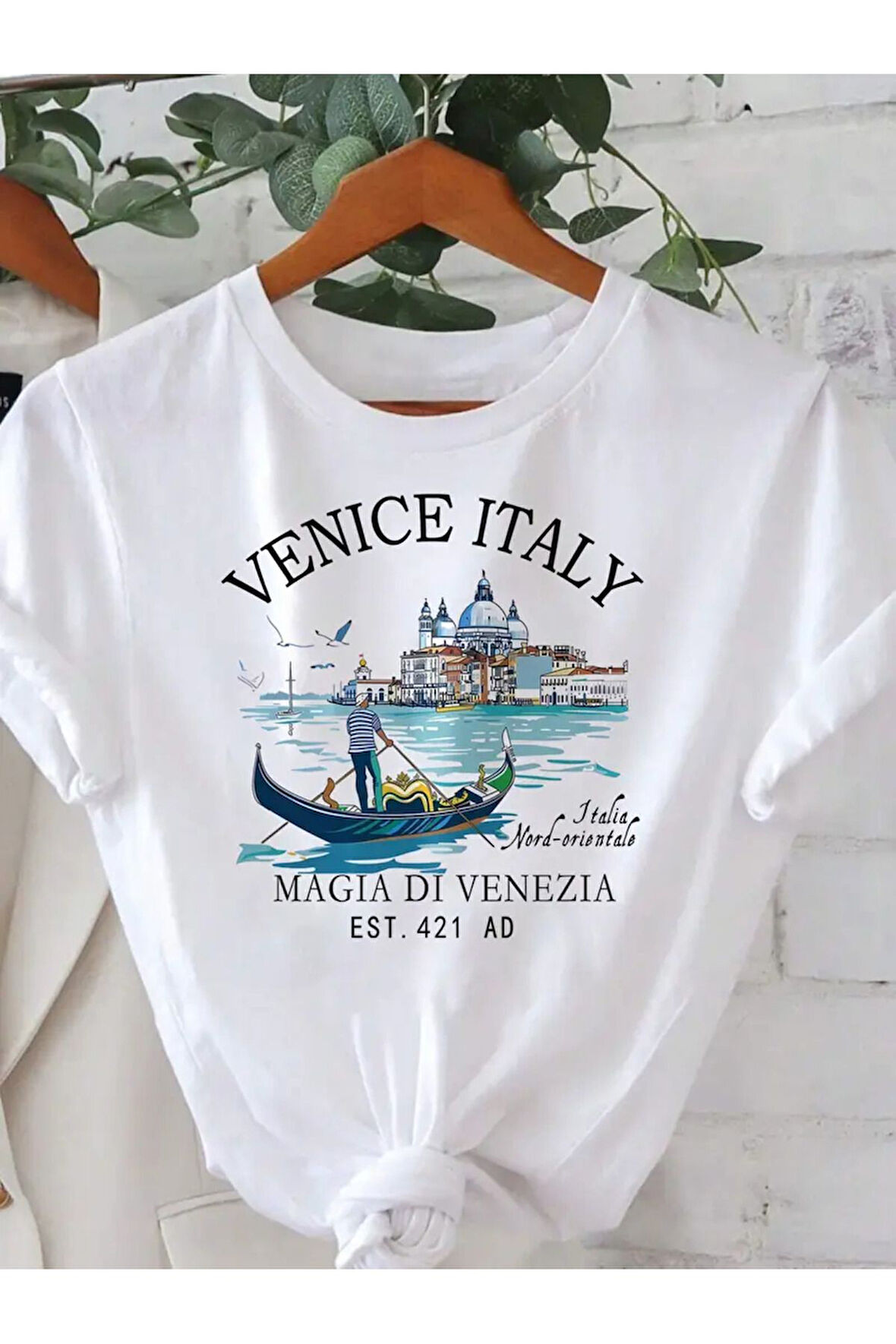 Unisex Venice Baskılı Oversize T-shirt