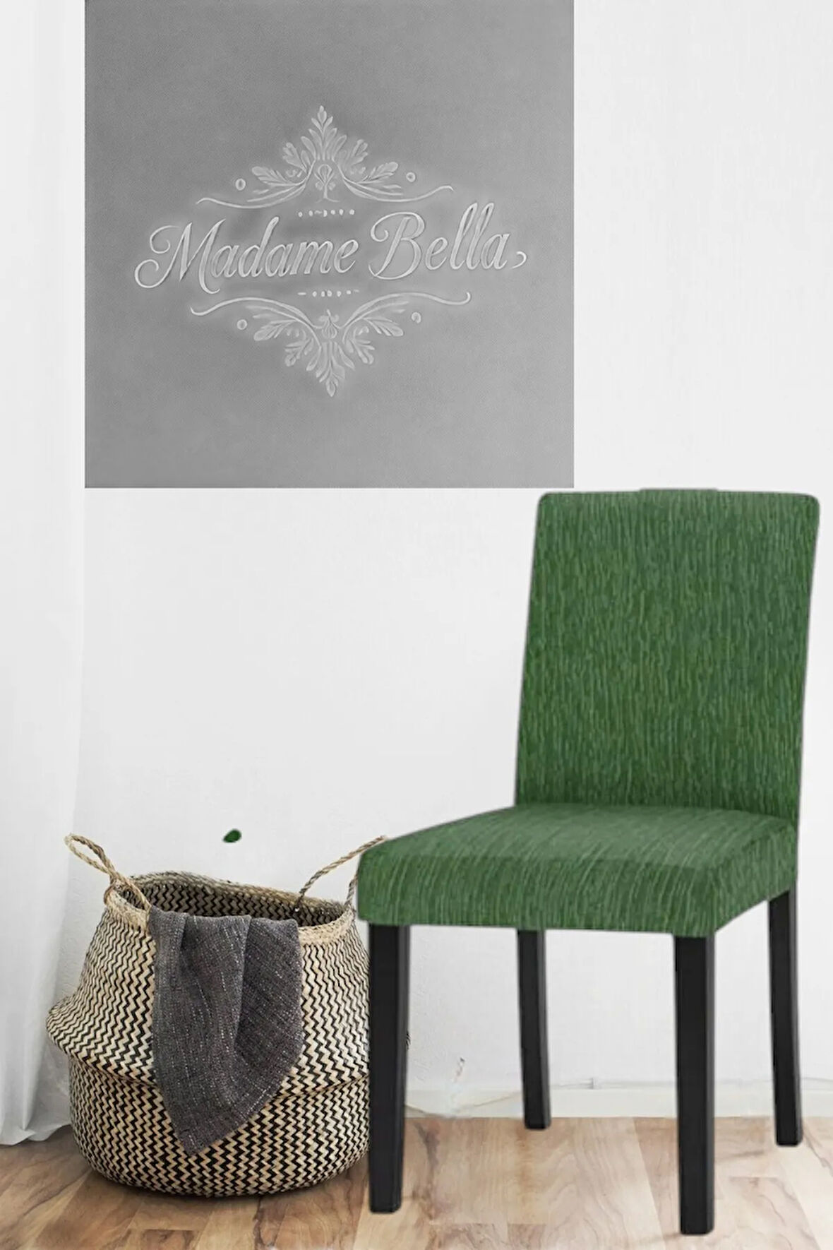 Yeşil Çubuk desen jakarlı esnek yıkanabilir lastikli 1 Adet 45x45x60 Boyutunda sandalye kılıfı