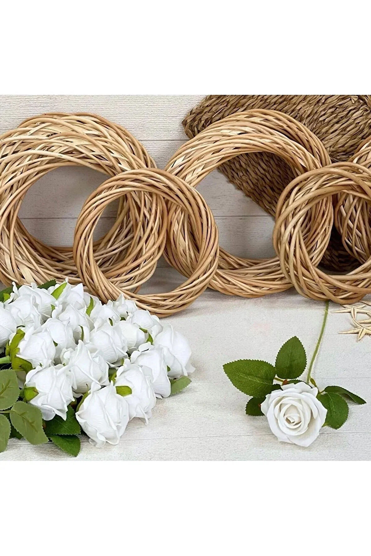 101 Adet Yapay Beyaz Gül Dalı 50 Cm Kadife Gül Sevgililer Günü