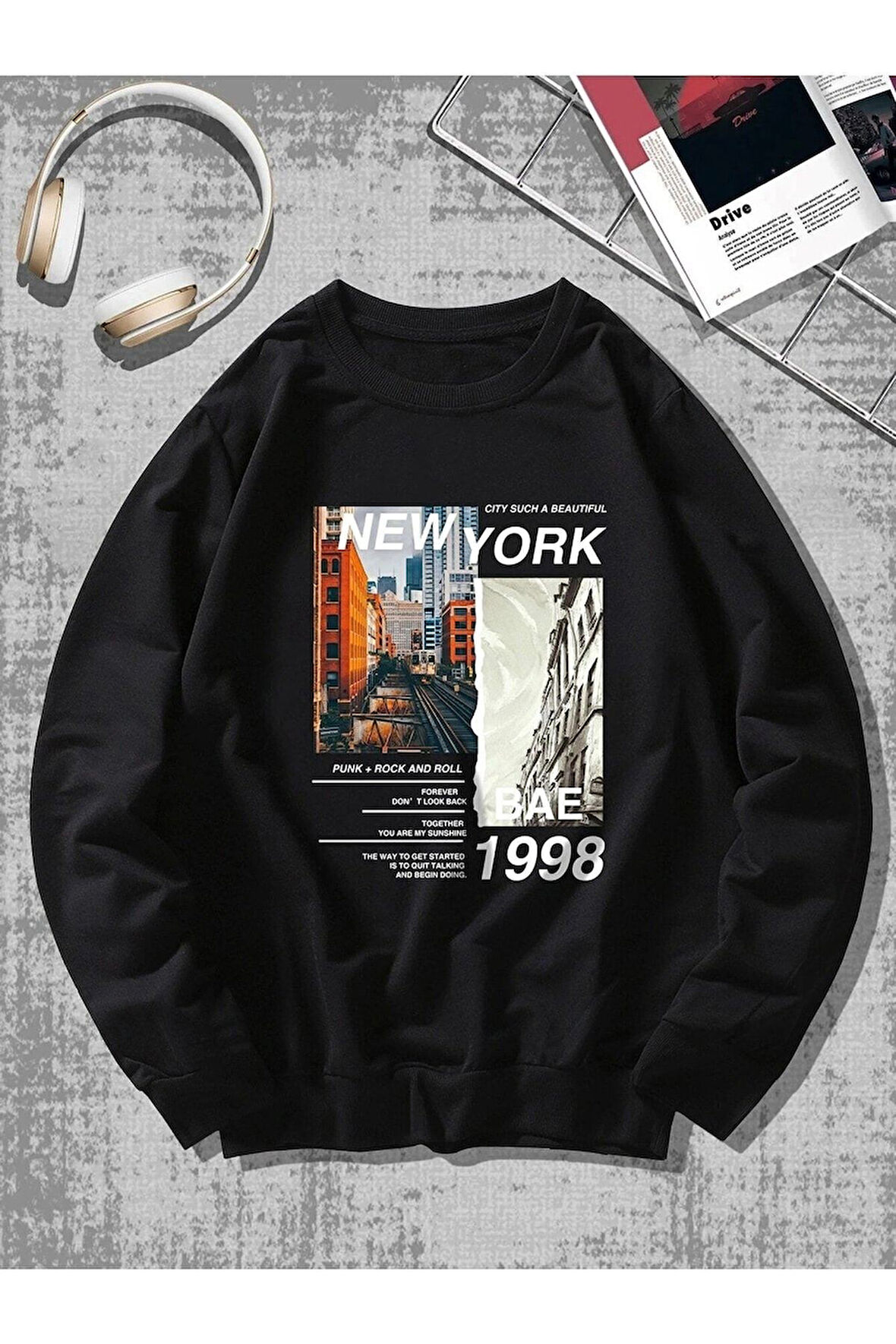 Unisex Newyork Özel Baskılı Oversize Bisiklet Yaka Sweatshirt