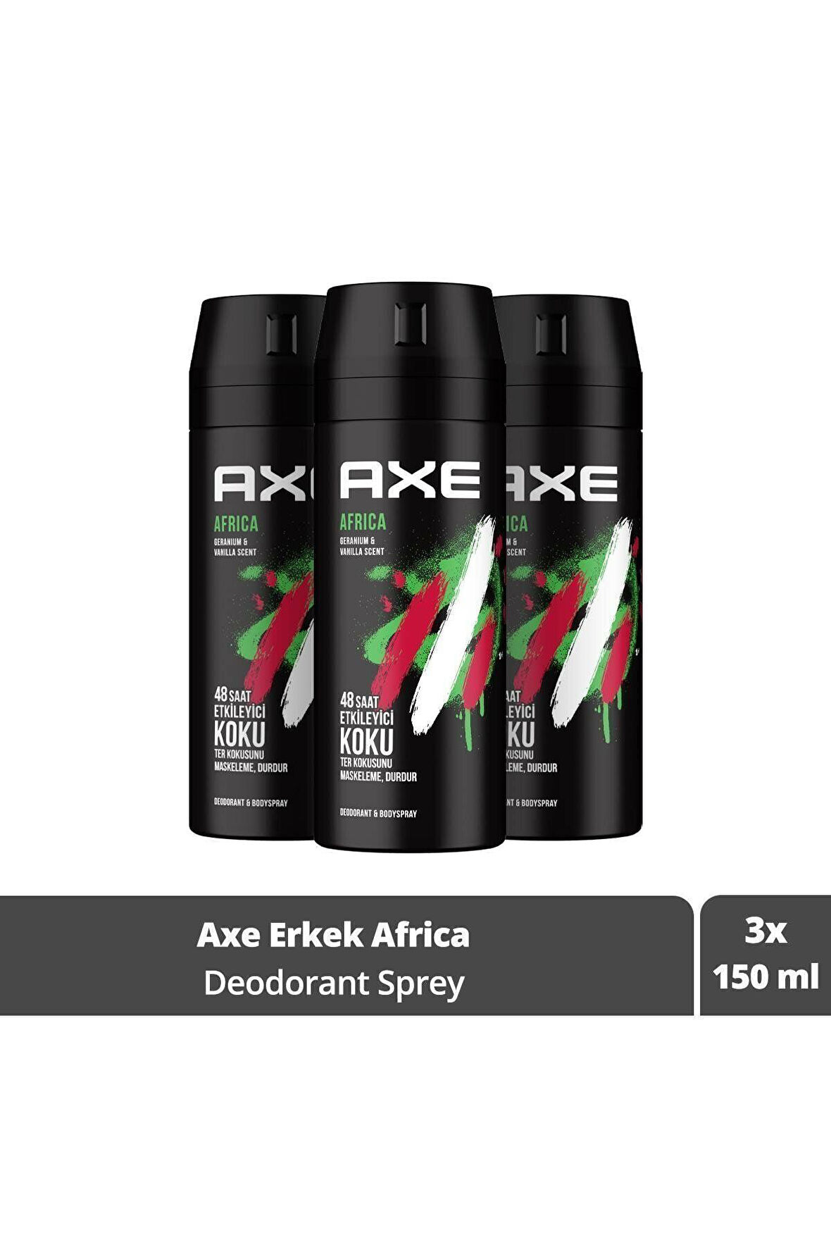 Axe Erkek Sprey Deodorant Africa 48 Saat Etkileyici Koku 150 ml X3 Adet