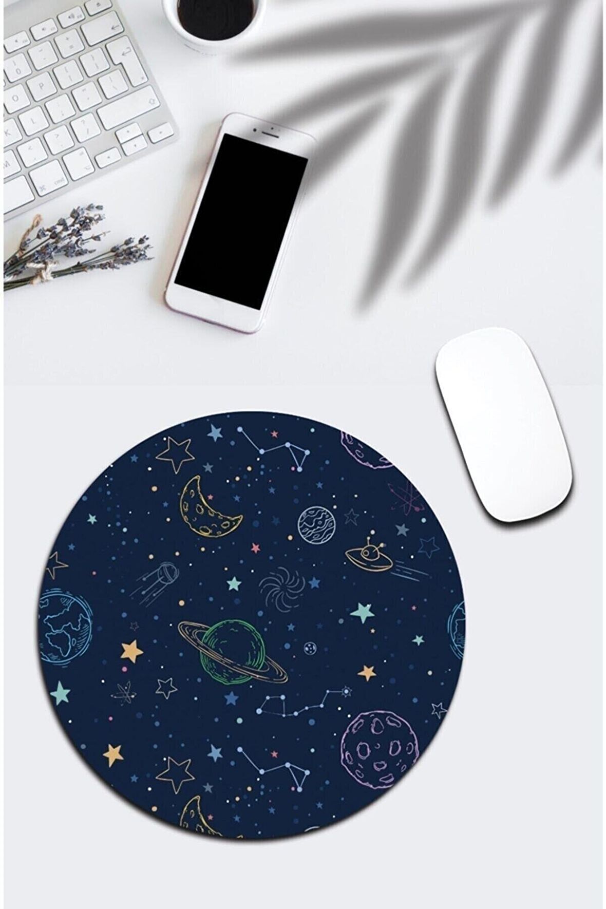 Gezegen Desenli Yuvarlak Mouse Pad