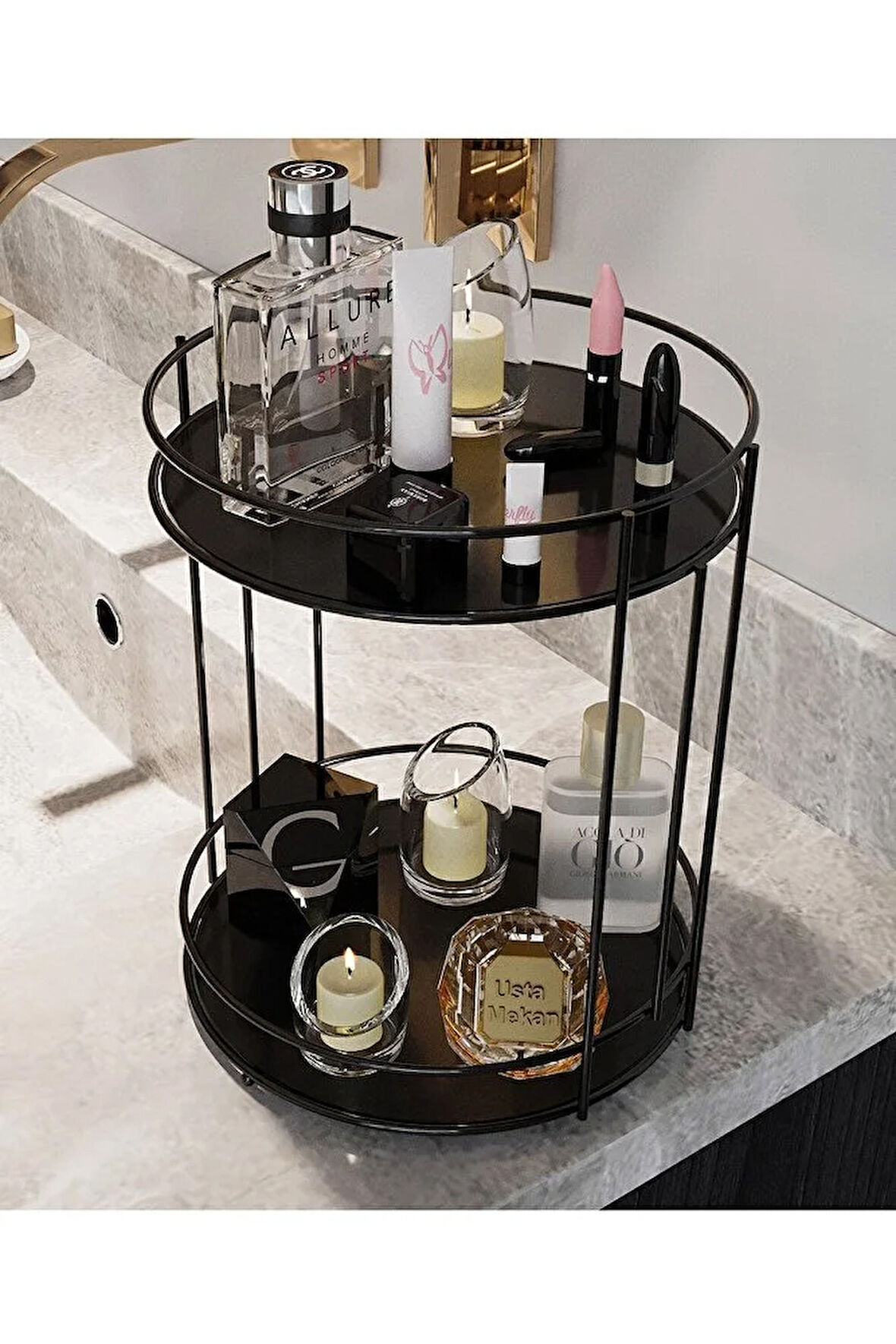 Banyo Kozmetik Takı Makyaj Düzenleyici Çok Amaçlı Organizer 2 Katlı Servis Sunum Tepsisi Ikramlık