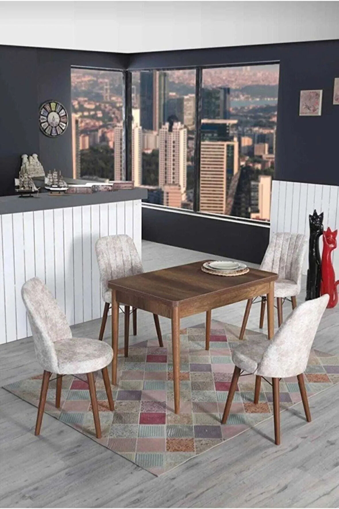 4 Kişilik Sabit Masa Sandalye Takımı 70x110 Cm Mutfak Masası Takımı Yemek Masası Masa Takımı