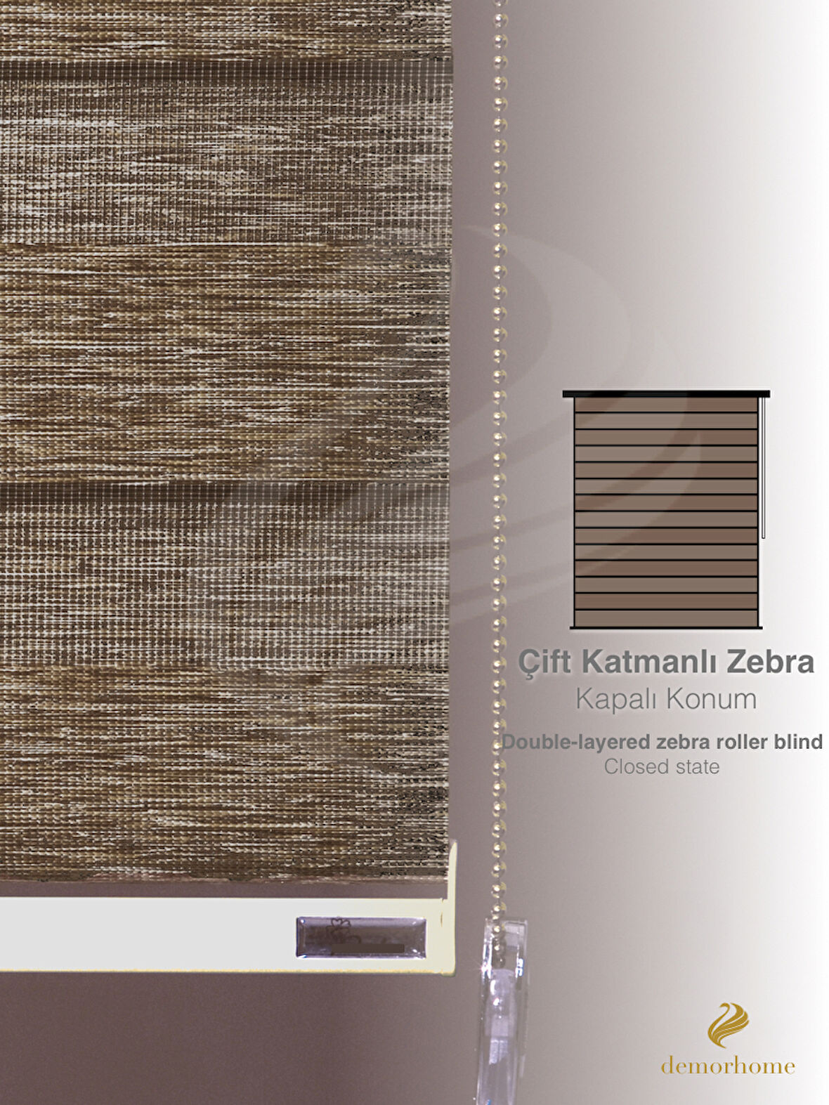 Demor Home Açık Kahverengi Yüksek Kalite Bambu Zebra, Mekanize Perde