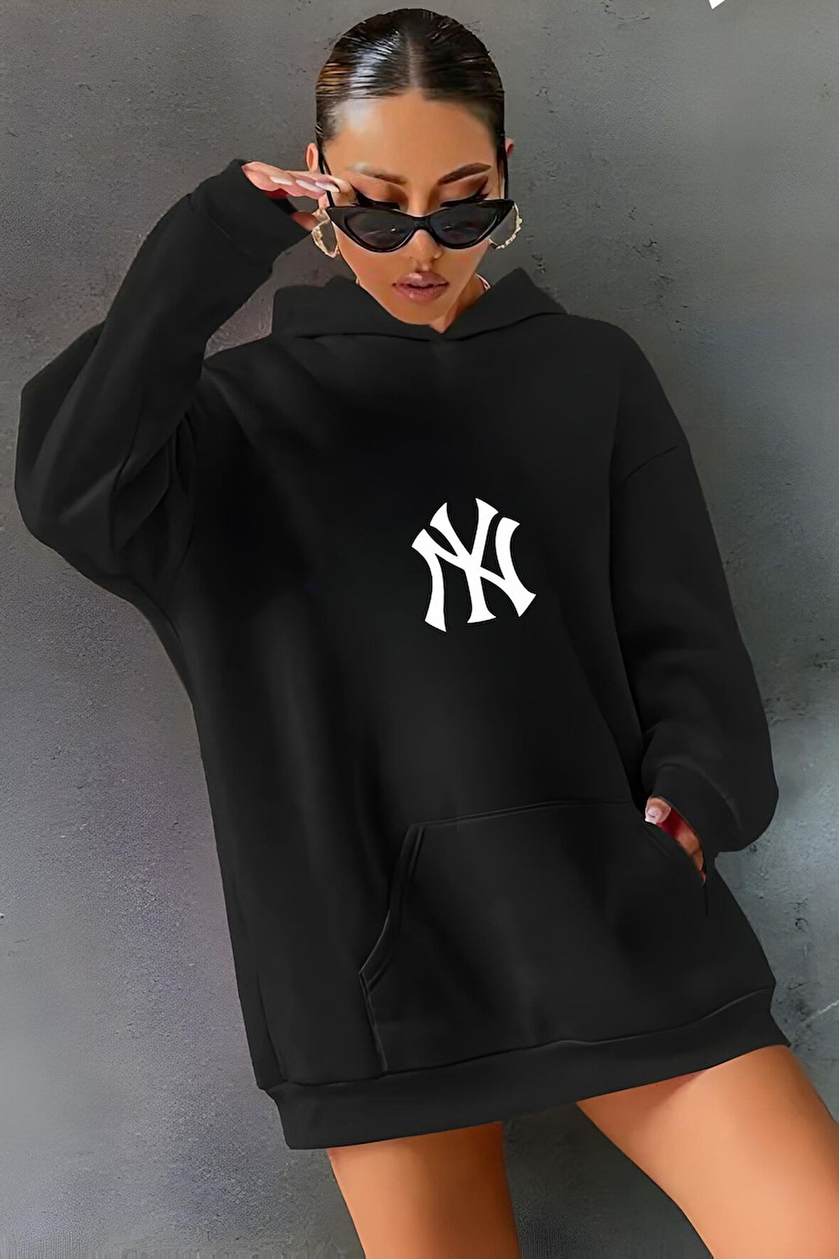 POLIZEI BASKILI KAPİŞONLU SWEATSHIRT