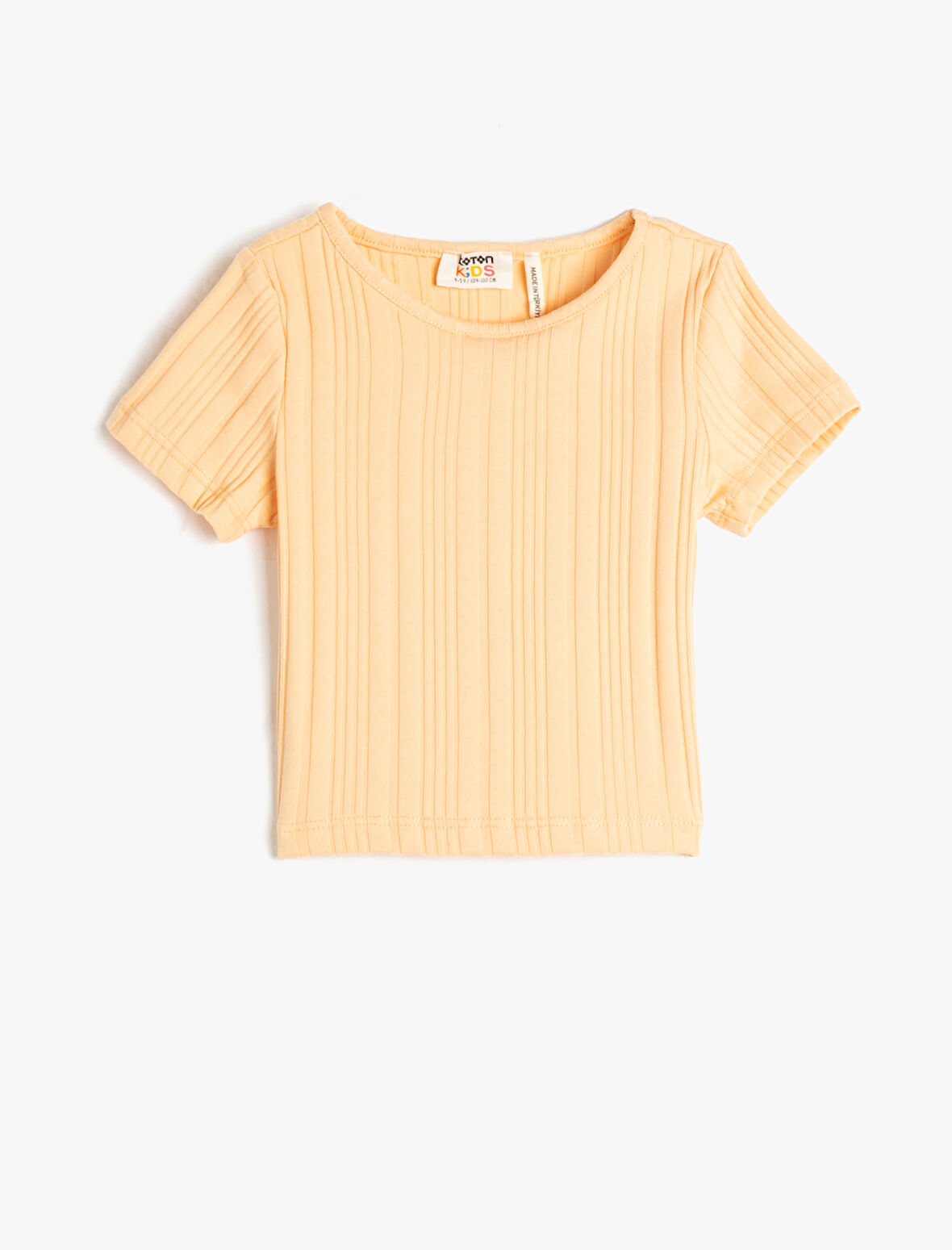 Kız Çocuk Basic Crop Tişört Kısa Kollu Bisiklet Yaka Ribanalı