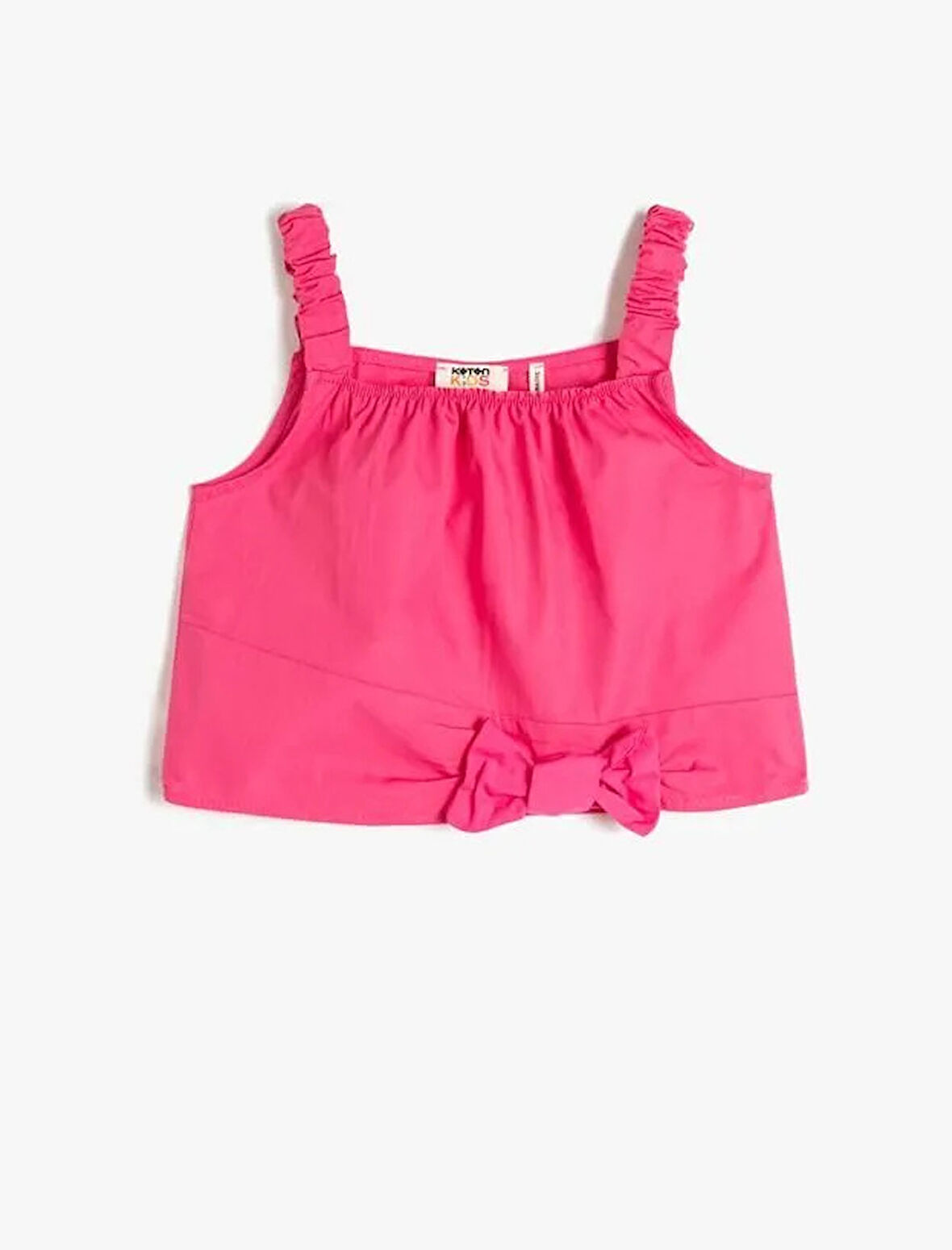 Kız Çocuk Crop Bluz Askılı Fiyonk Detaylı Pamuklu